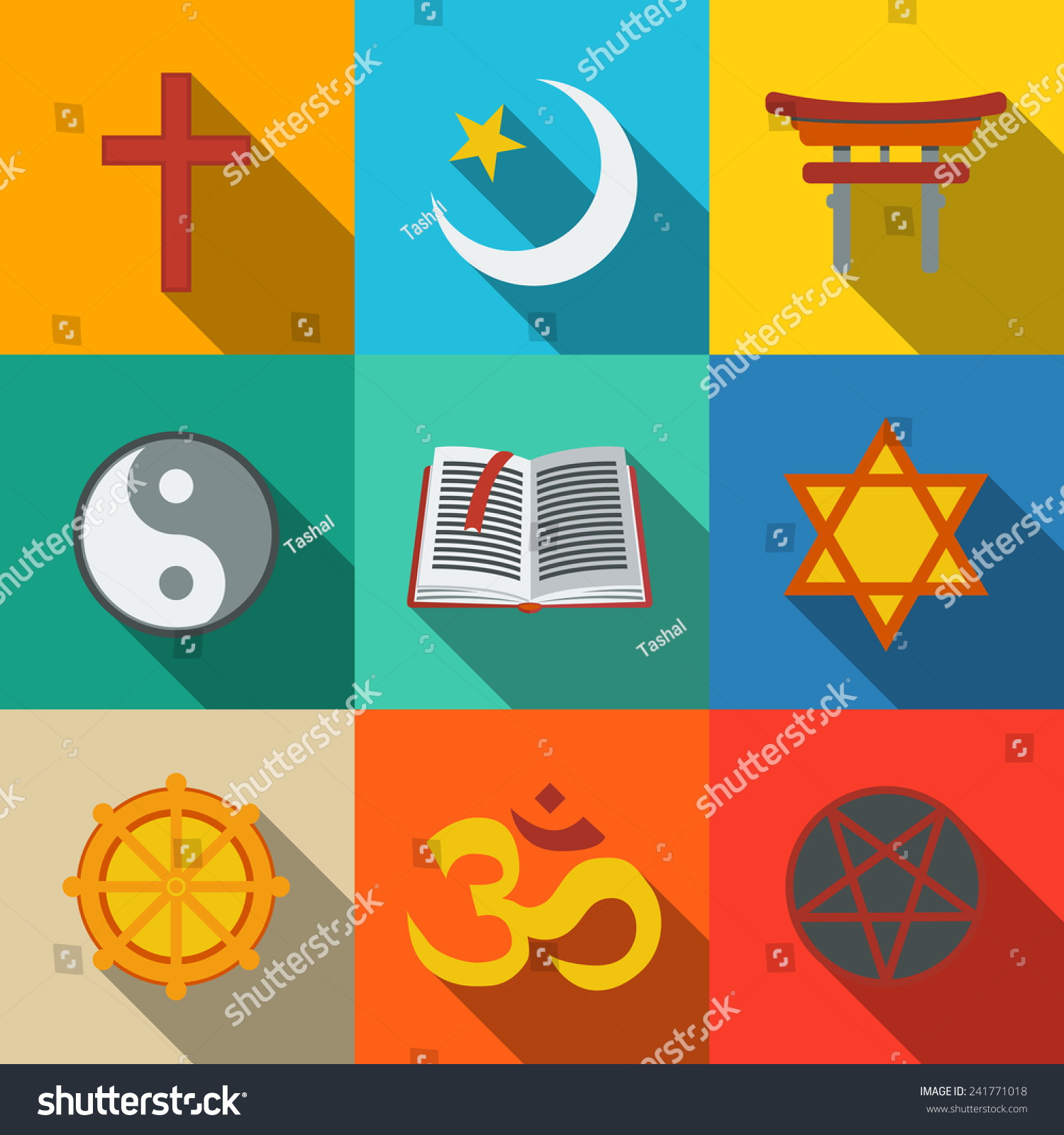 World Religion Symbols Flat Set Christian Stock Vector 241771018 ...