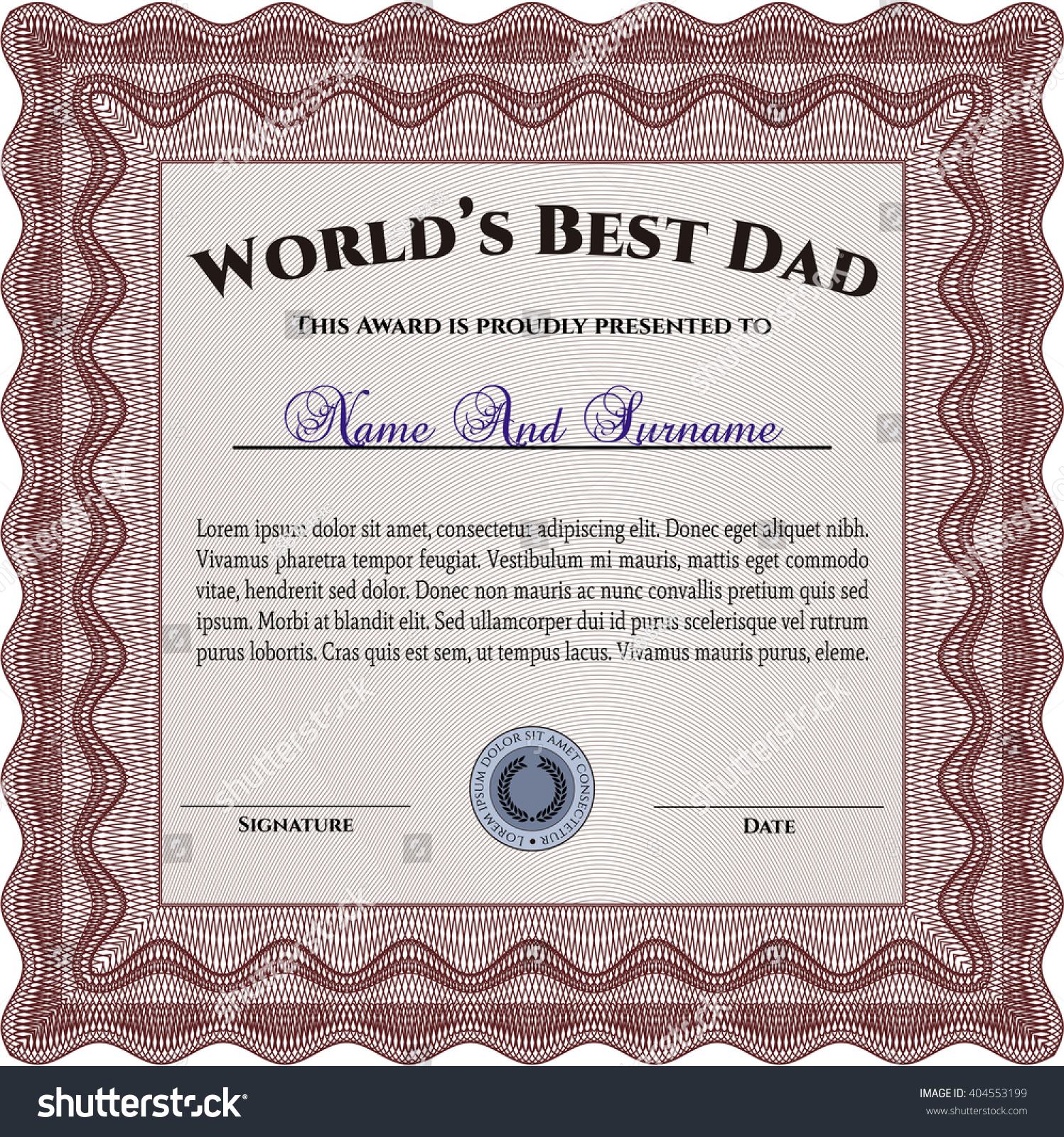 Worlds Best Dad Award Detailed Nice Stock Vector 404553199 - Shutterstock