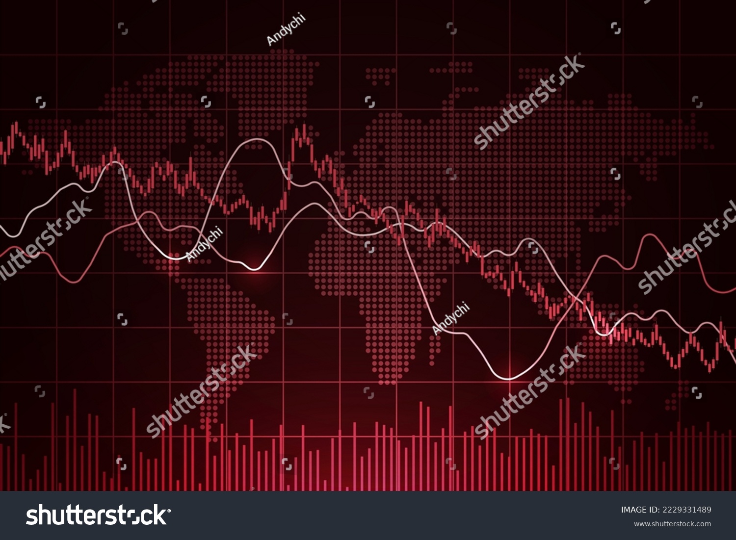 SVG of World stock market index fall. Financial crisis. Candlestick chart, line graph and bar chart. Stock market growth illustration. Financial market decrease background. Neon color. Vector illustration svg