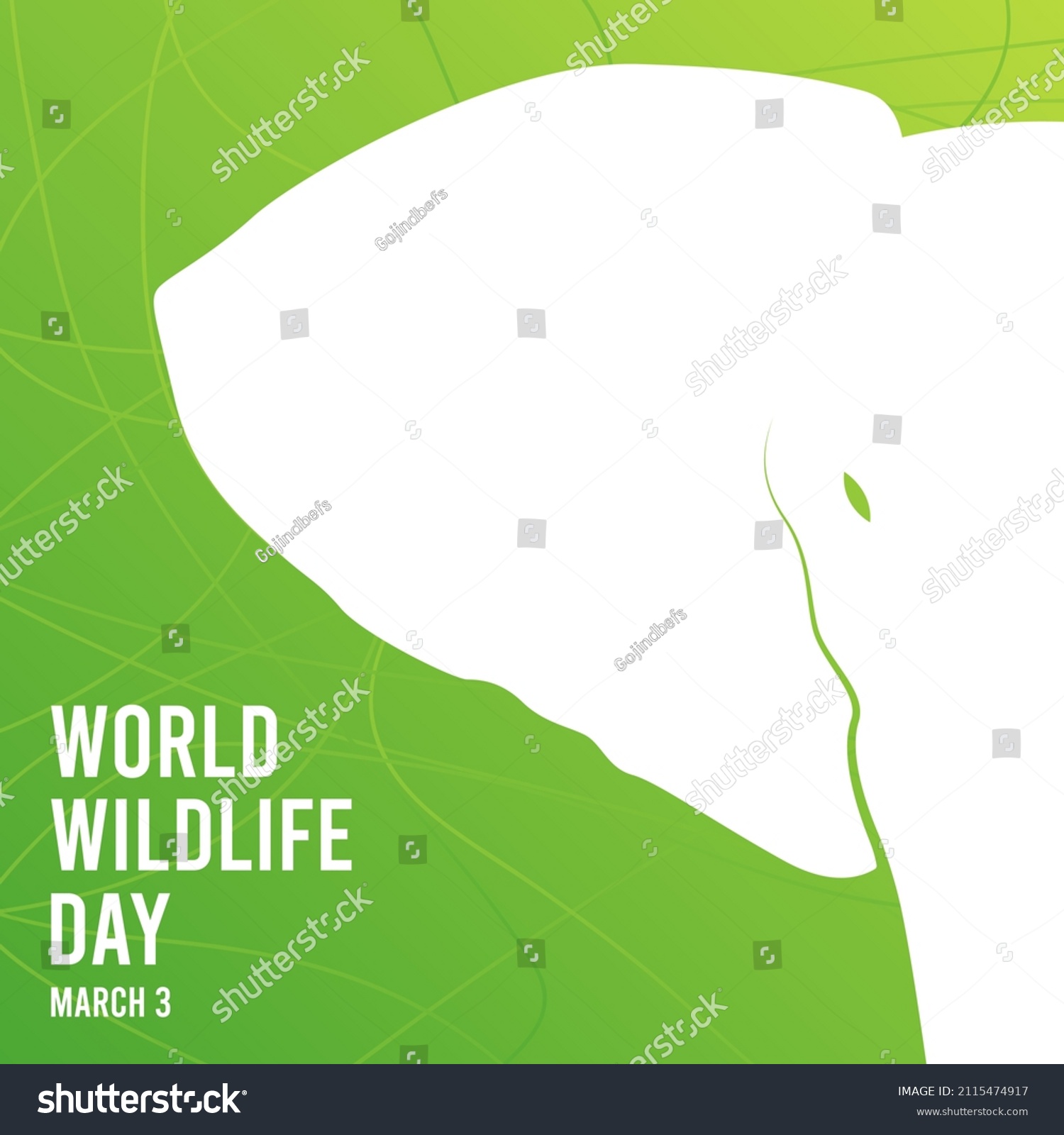 SVG of World wildlife day. March 3. Elephant head icon on green background. Poster or banner. svg