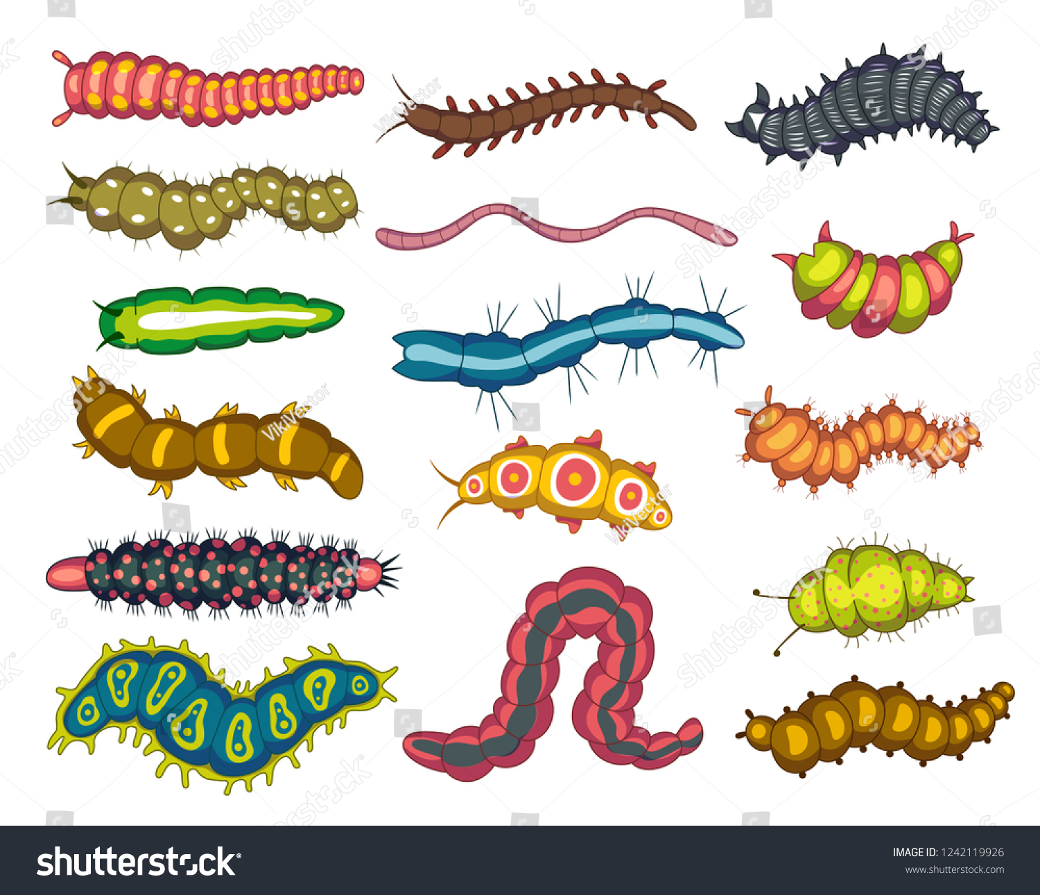 Worms Maggots Insects Bright Nature Set Stock Vector (Royalty Free ...