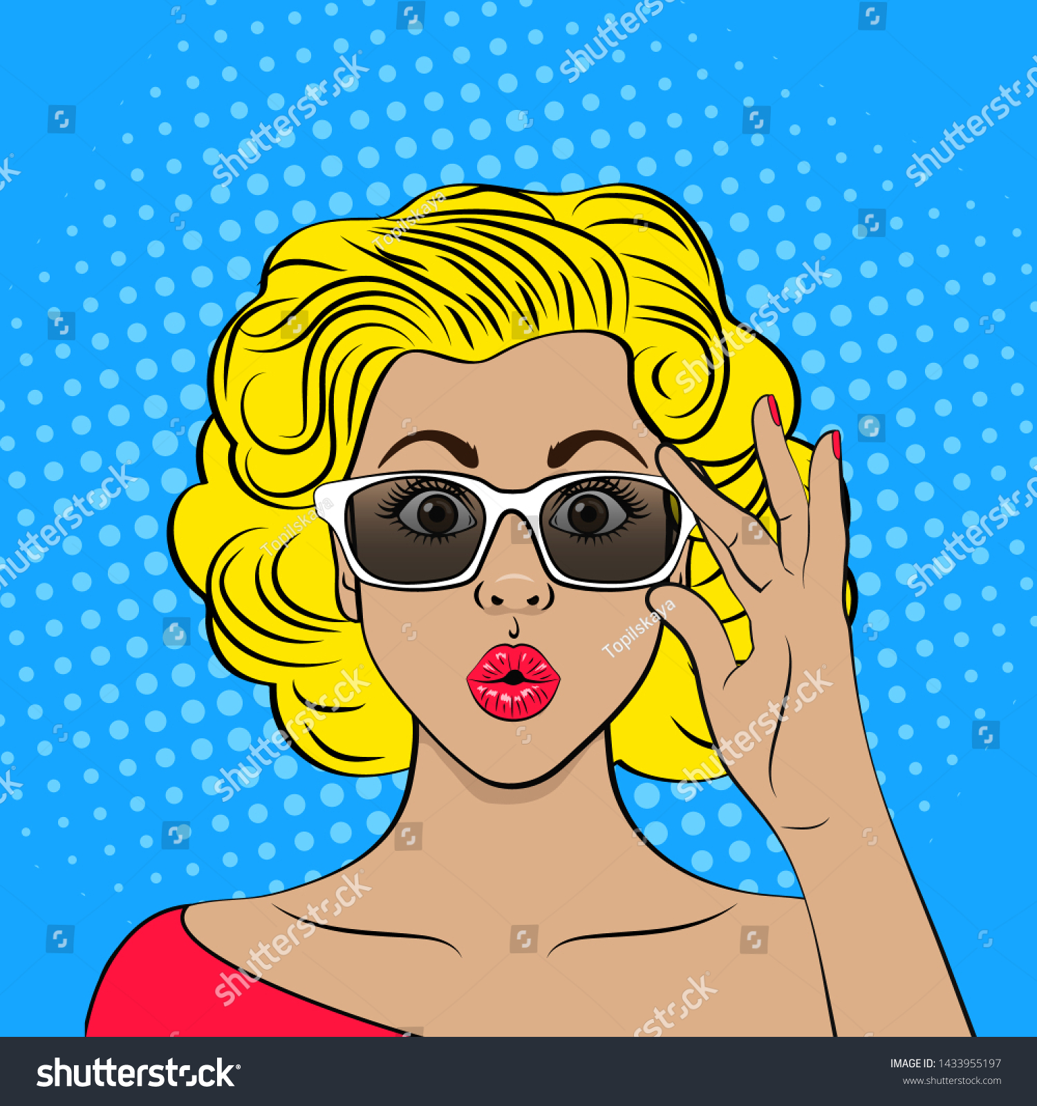 Wow Pop Art Female Face Closeup Stock Vector Royalty Free 1433955197