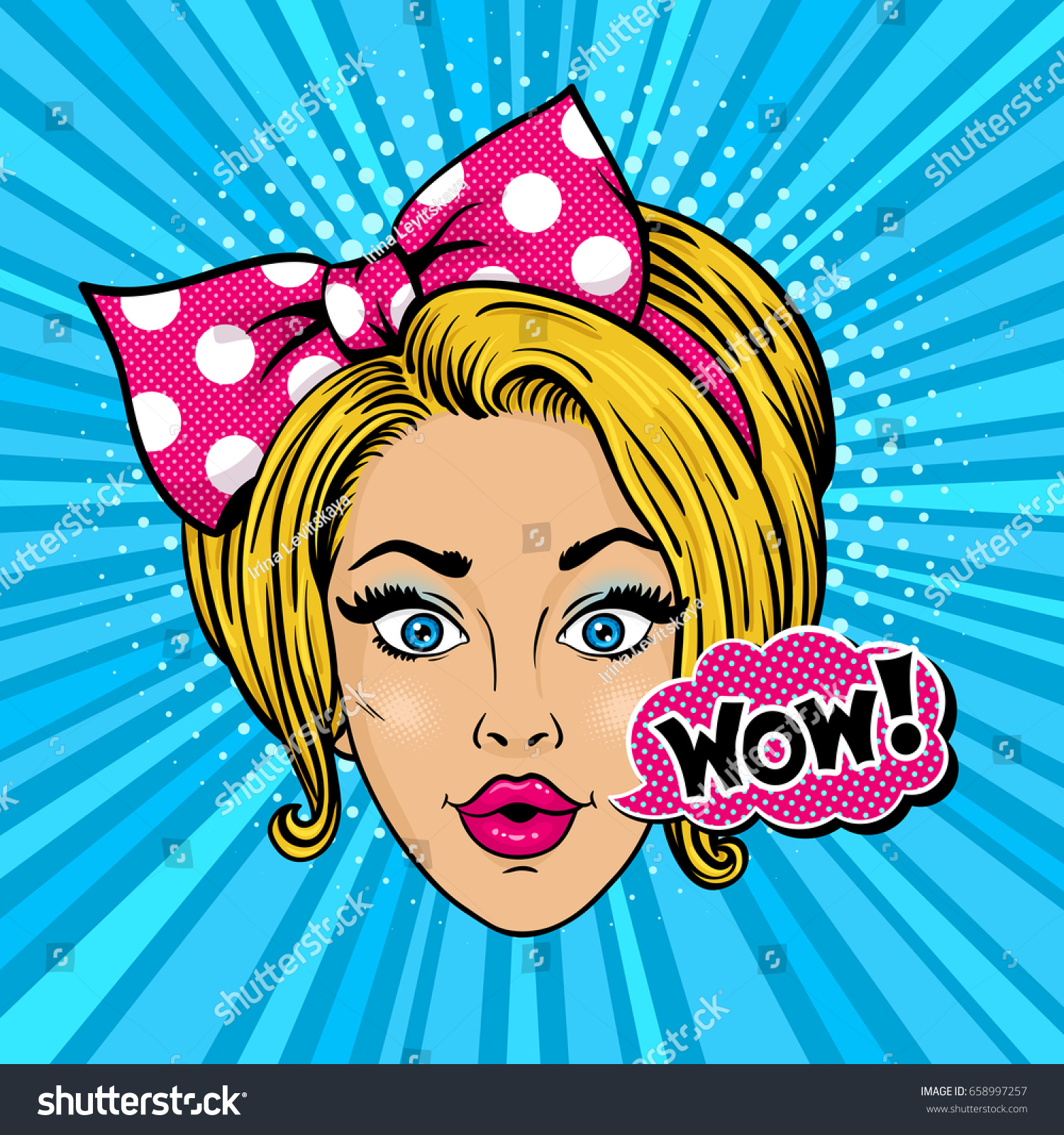 Wow Pop Art Female Face Sexy Vector Có Sẵn Miễn Phí Bản Quyền