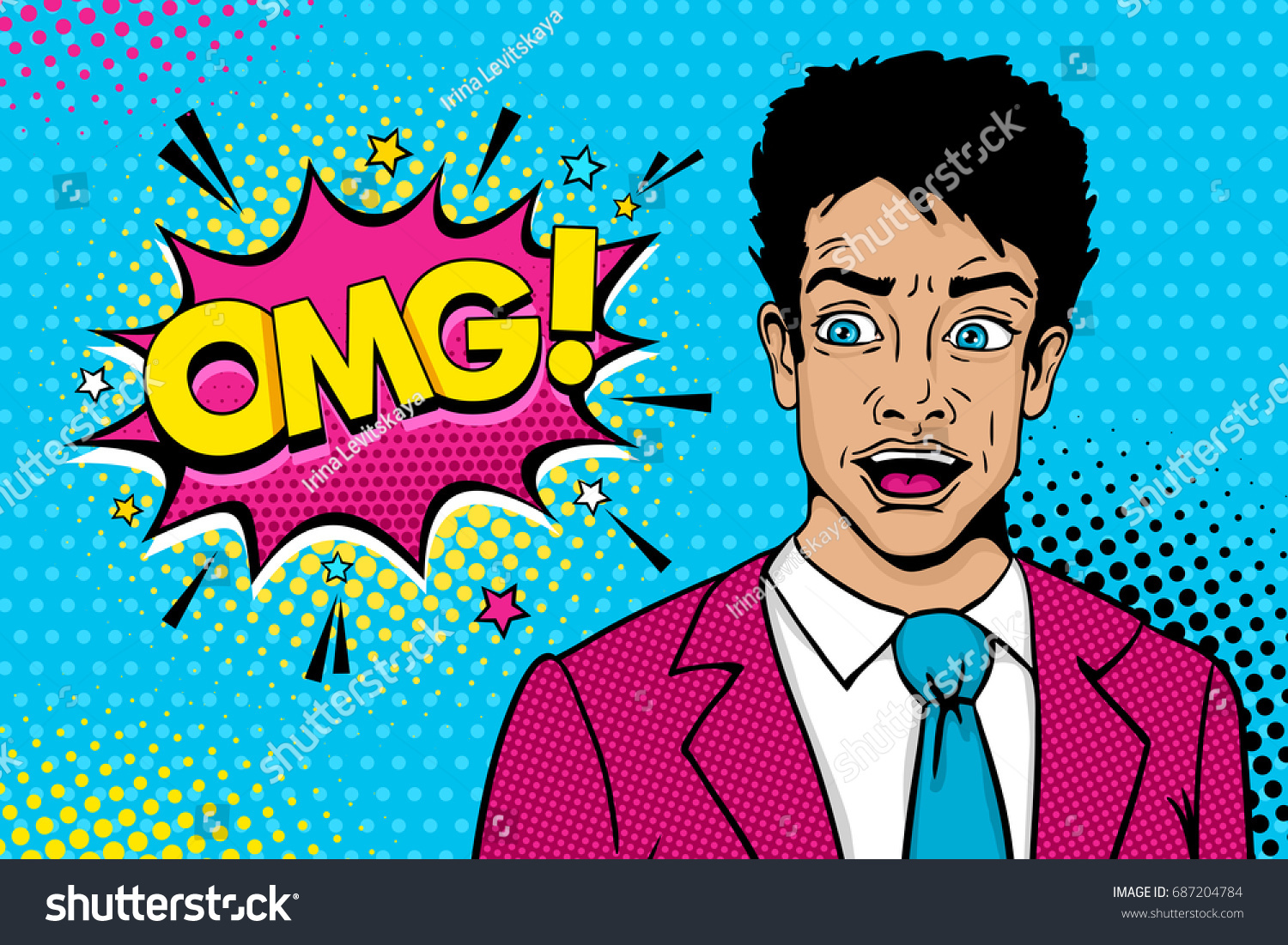 Wow Pop Art Male Face Young Stock Vector (Royalty Free) 687204784 ...