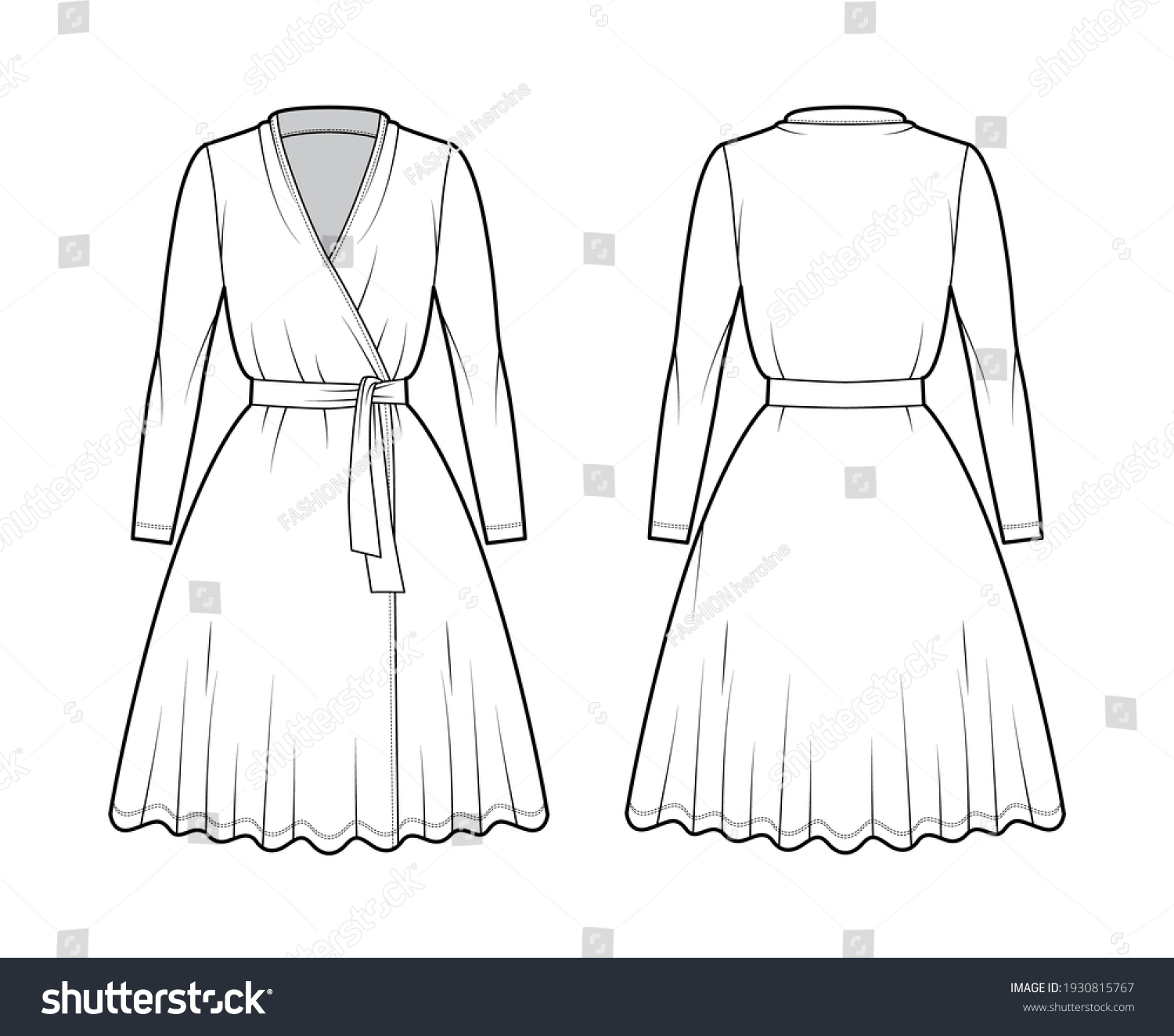 Wrap Dress Technical Fashion Illustrations Deep Stock Vector (Royalty ...