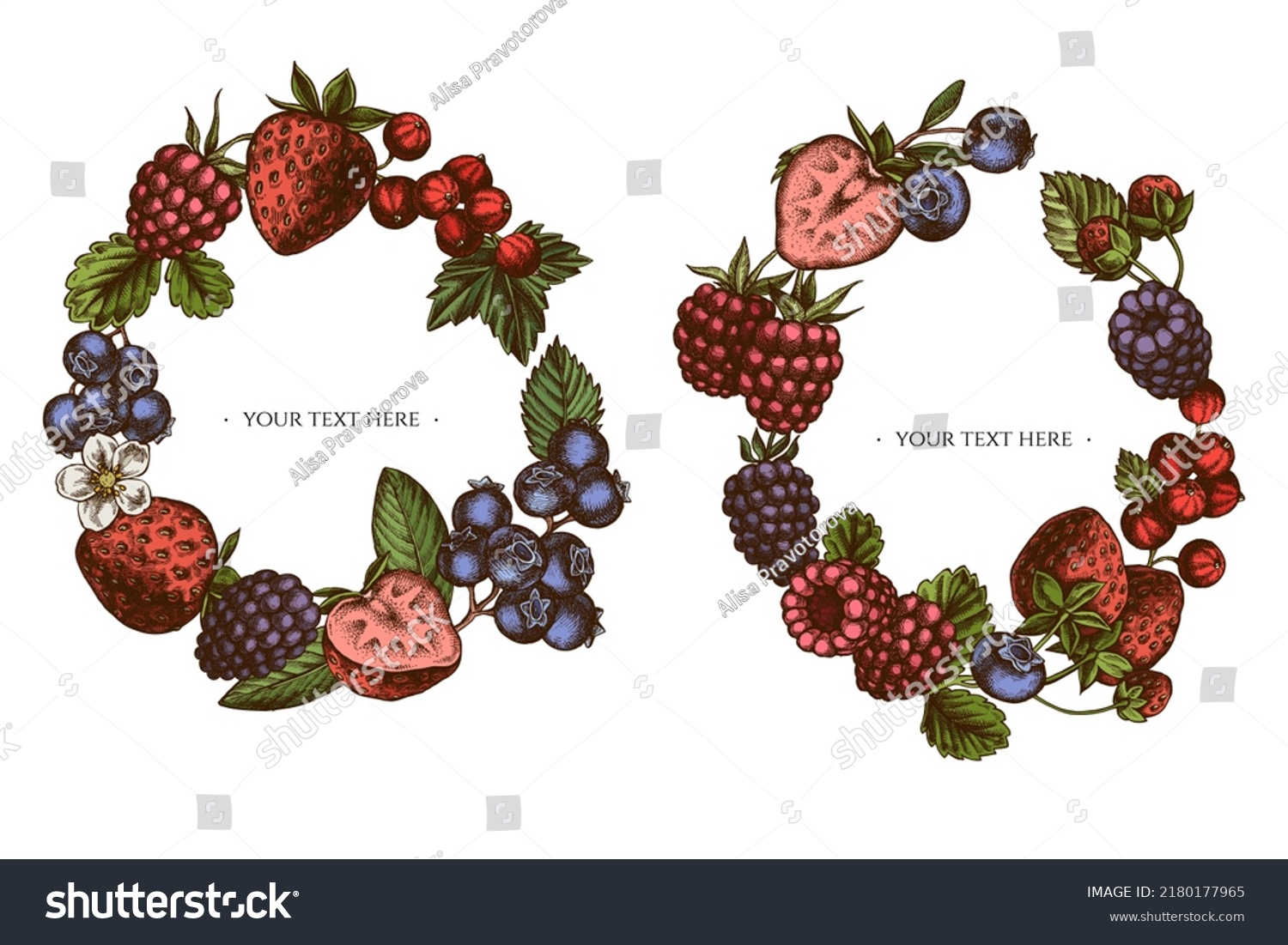 SVG of Wreath design with colored strawberry, blueberry, red currant, raspberry, blackberry svg