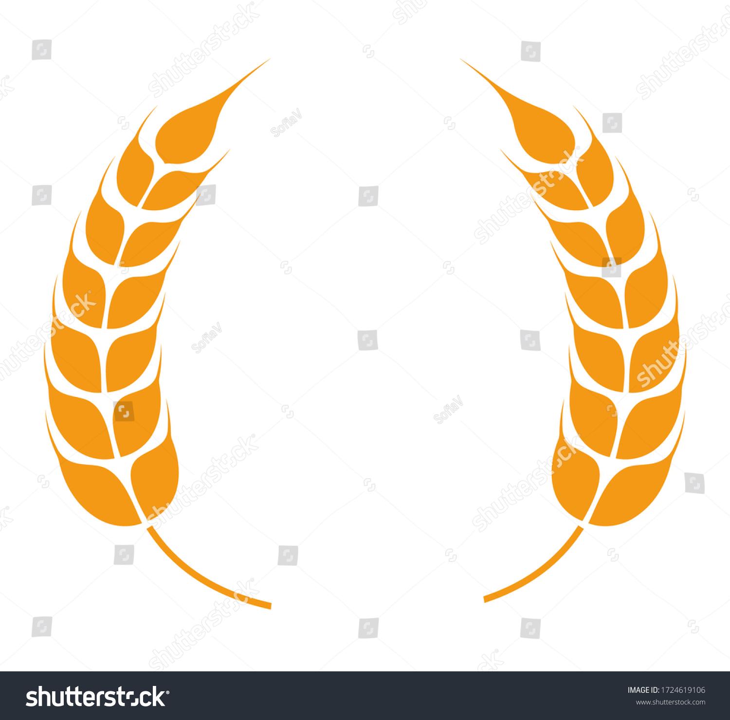 SVG of Wreath made of wheat or barley spikelets, rounded shape isolated. Heraldic form with leaves, bakery sign or logotype. Harvesting season in autumn, circular foliage of ripe crop, vector in flat style svg