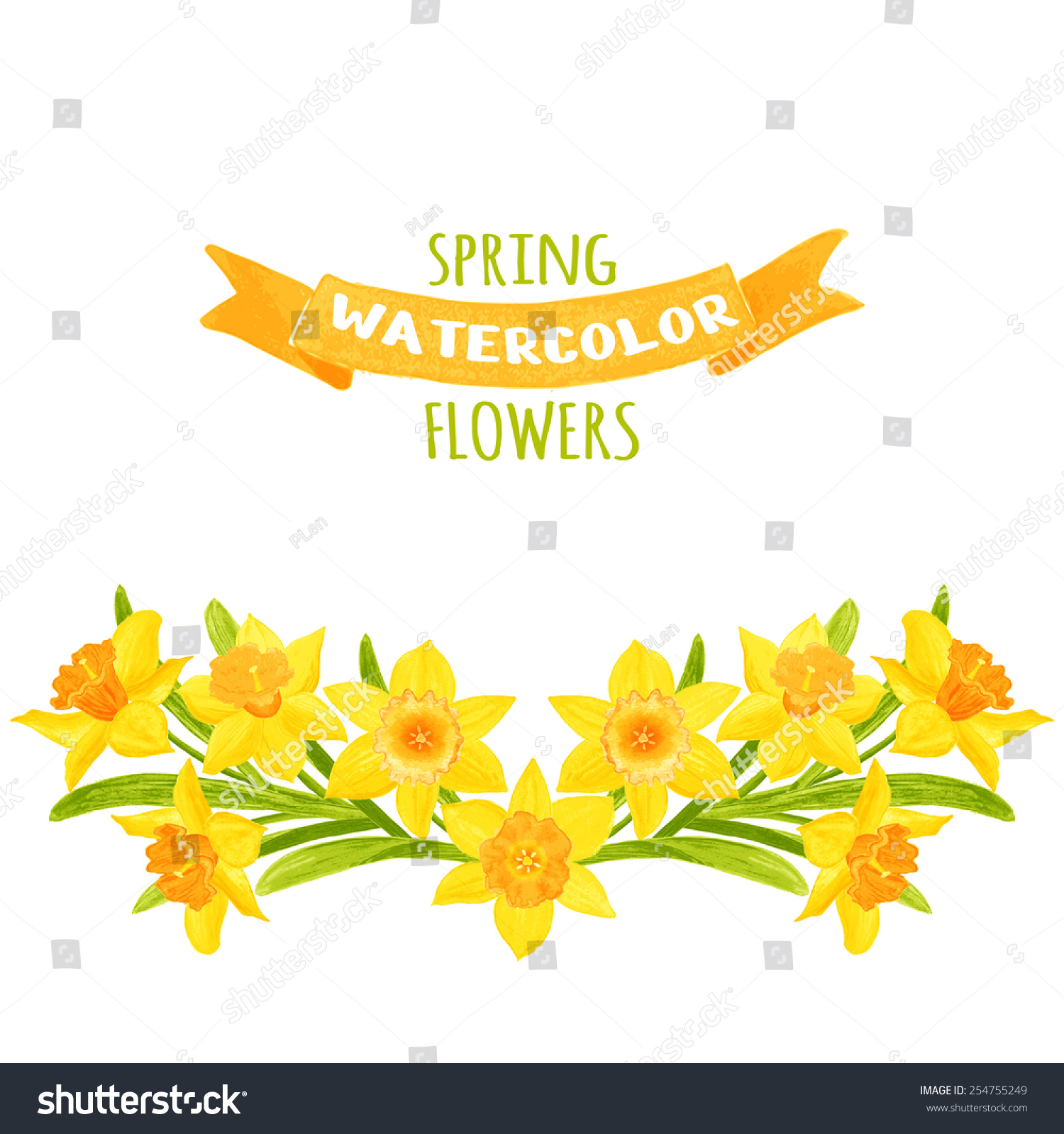 SVG of Wreath of daffodils. Watercolor vector illustration. Floral design elements. Global color used. svg