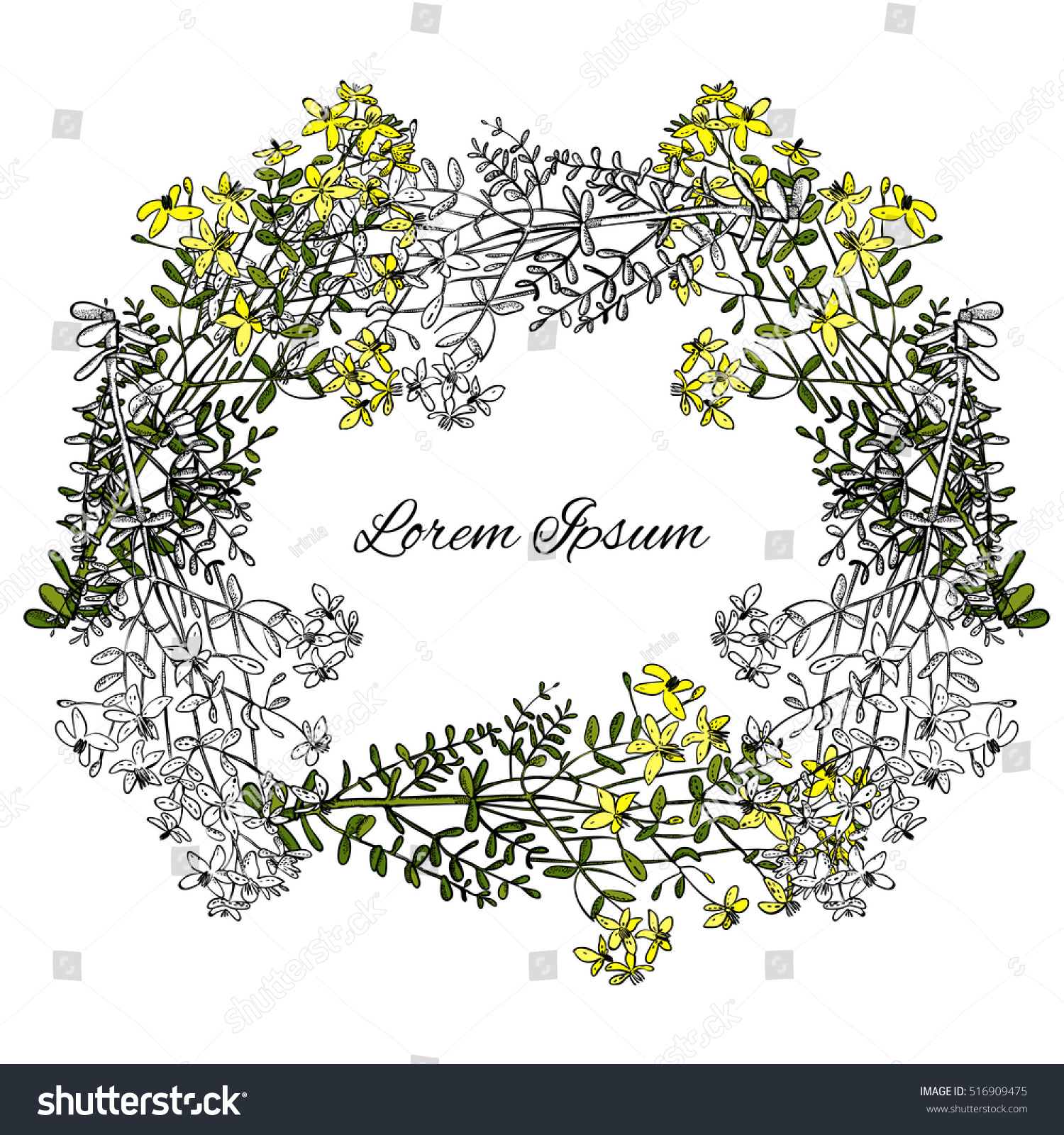 Wreath Yellow Flowers Painted Stock Vector 516909475 - Shutterstock