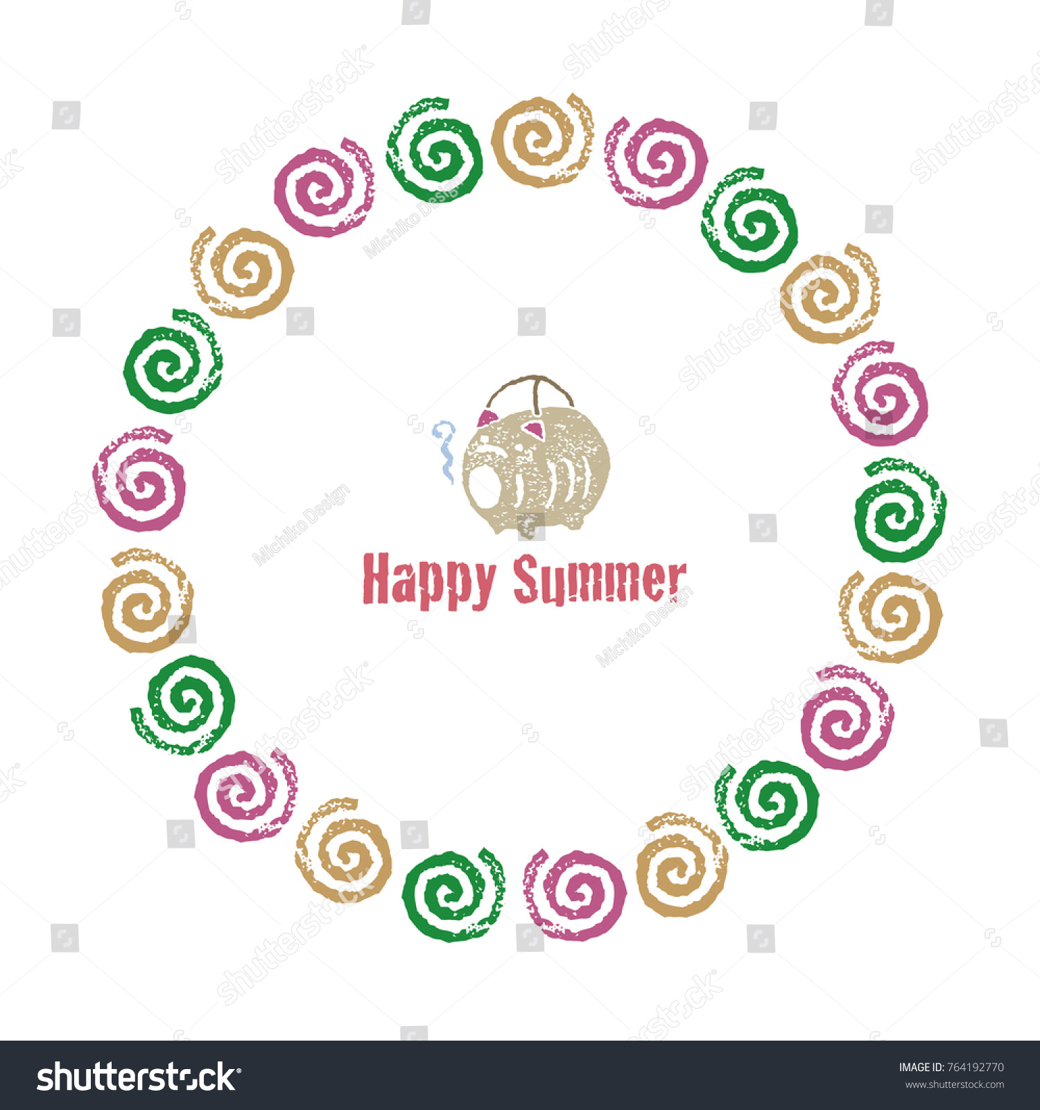 SVG of Wreath with colorful mosquito coils and pig shaped holder, summer greeting svg