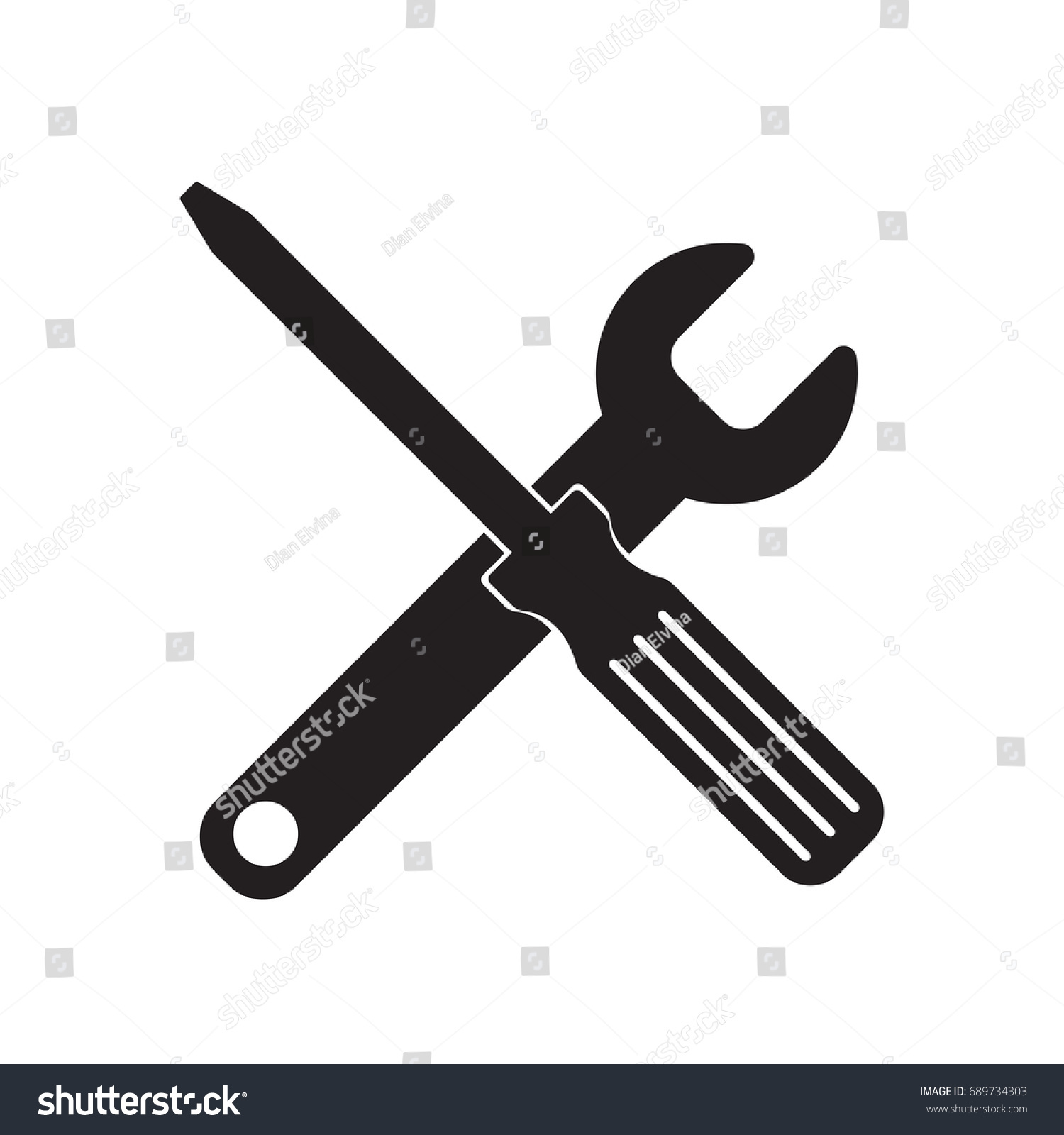 black wrench and screwdriver tools clip art preview