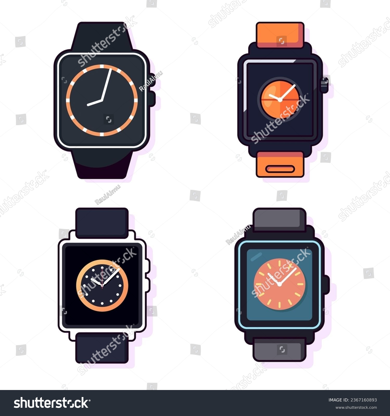 SVG of Wristwatch Flat Illustrations Set. Perfect for different cards, textile, web sites, apps  svg