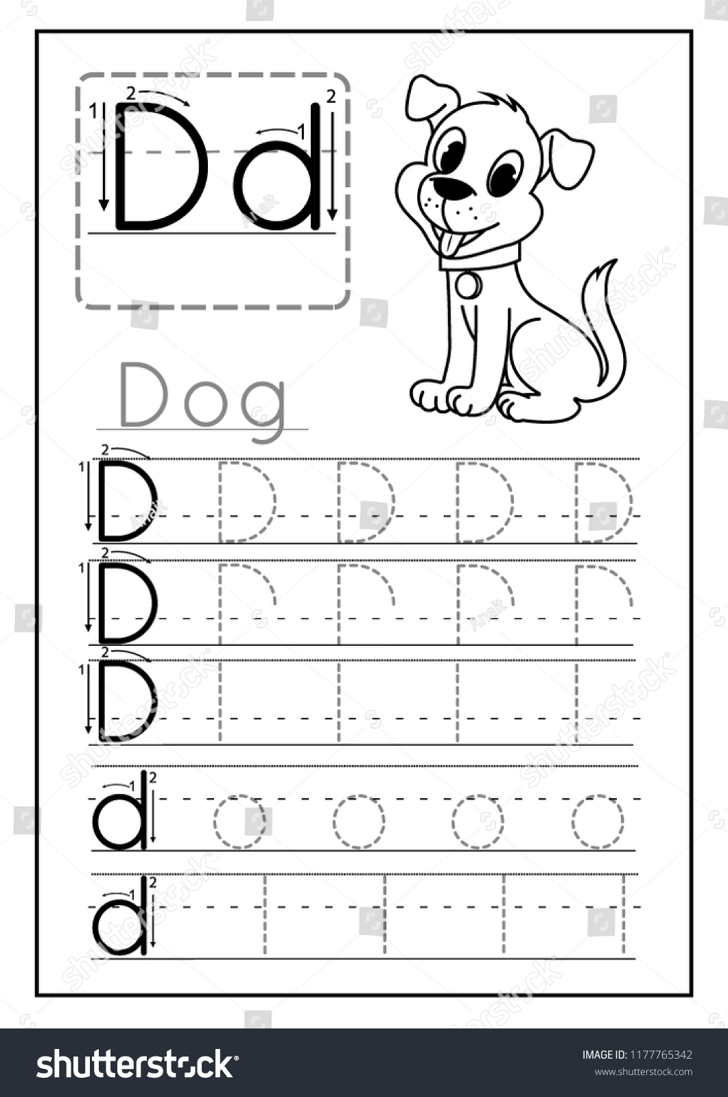 Writing Practice Letter D Printable Worksheet Stock Vector Inside Letter D Worksheet For Preschool