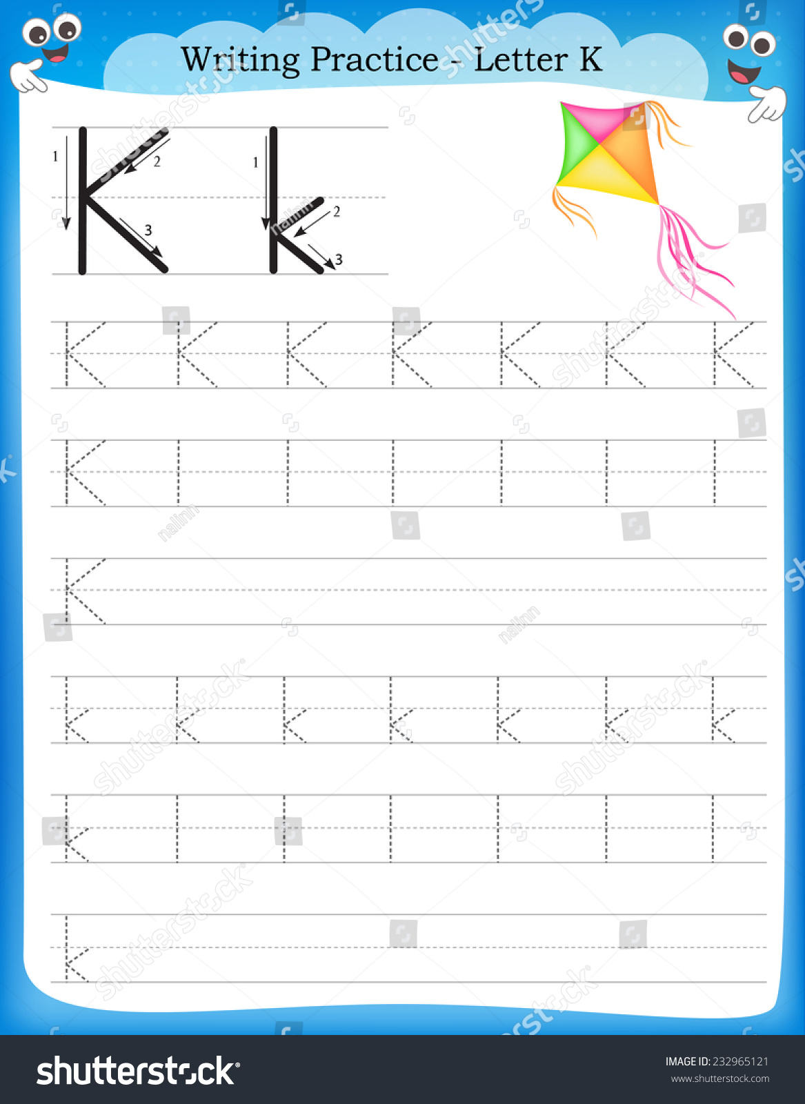 Writing Practice Letter K Printable Worksheet Stock Vector