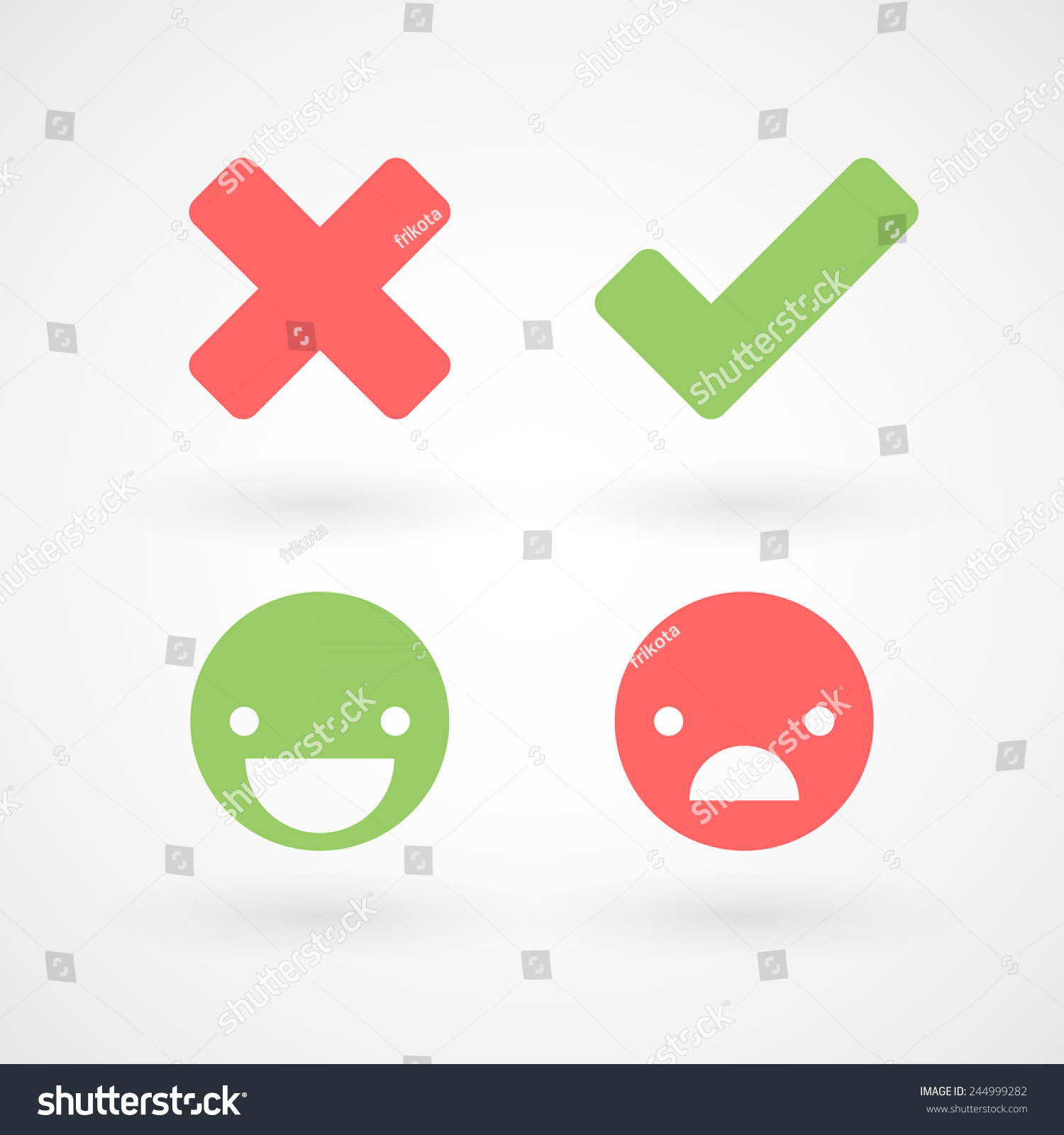 Wrong And Right Check Mark Icons. Happy And Unhappy Smileys Stock ...