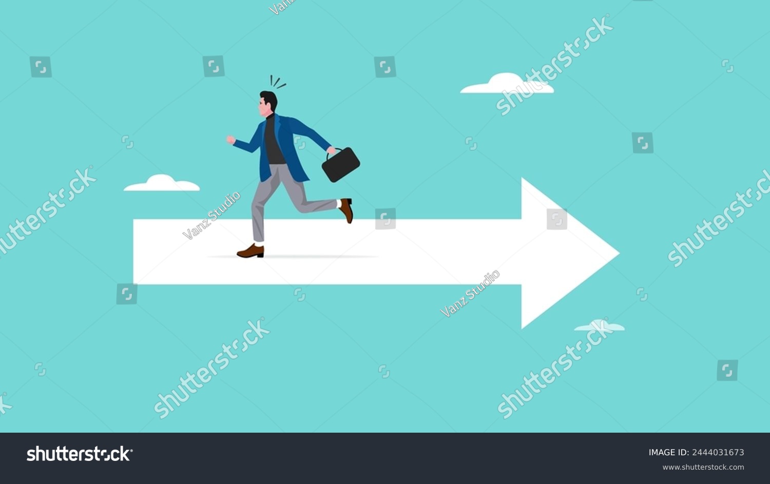 SVG of wrong direction lead to mistake, mislead or false to get lost concept, leadership decision to be difference or opposite, Confused businessman running in wrong opposite direction of trend arrow svg