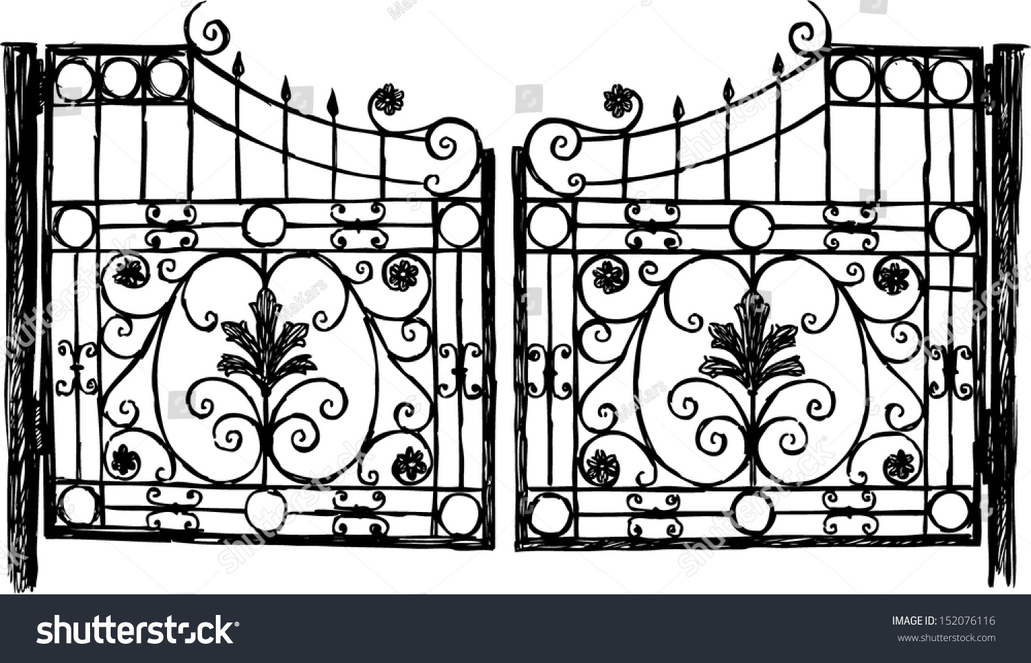 Wrought Iron Gate Stock Vector Illustration 152076116 : Shutterstock