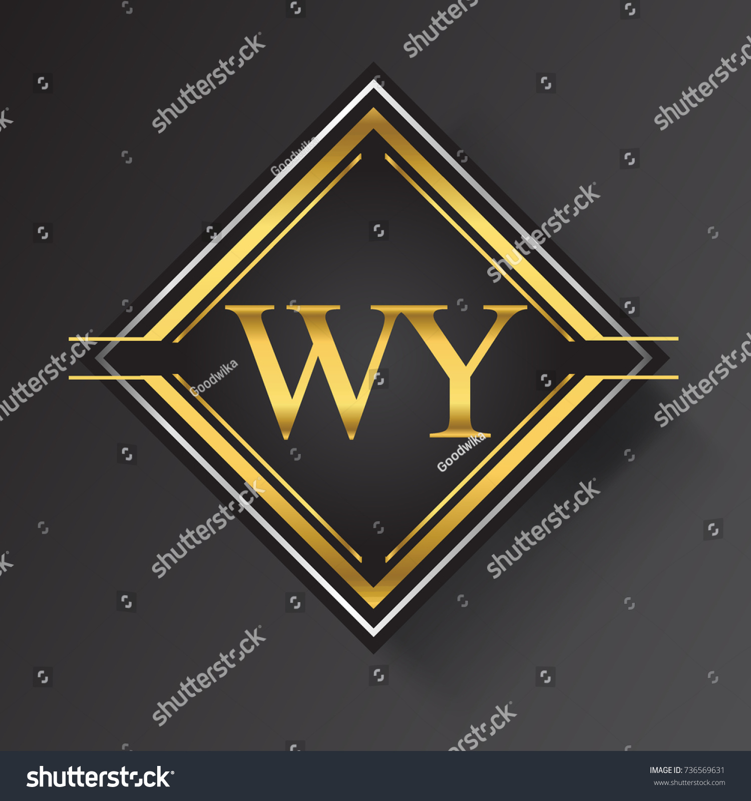 Wy Letter Logo Square Shape Gold Stock Vector Royalty Free