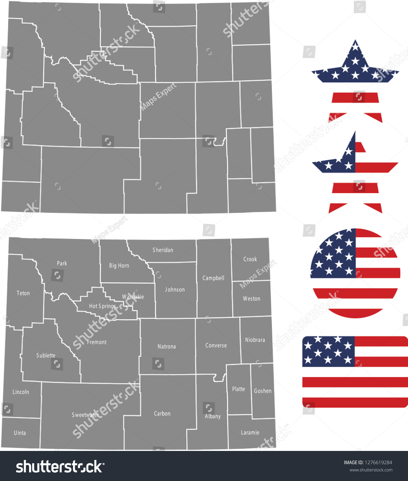 Wyoming County Map Vector Outline Gray Vector C S N Mi N Ph B N   Stock Vector Wyoming County Map Vector Outline In Gray Background Wyoming State Of Usa Map With Counties Names 1276619284 