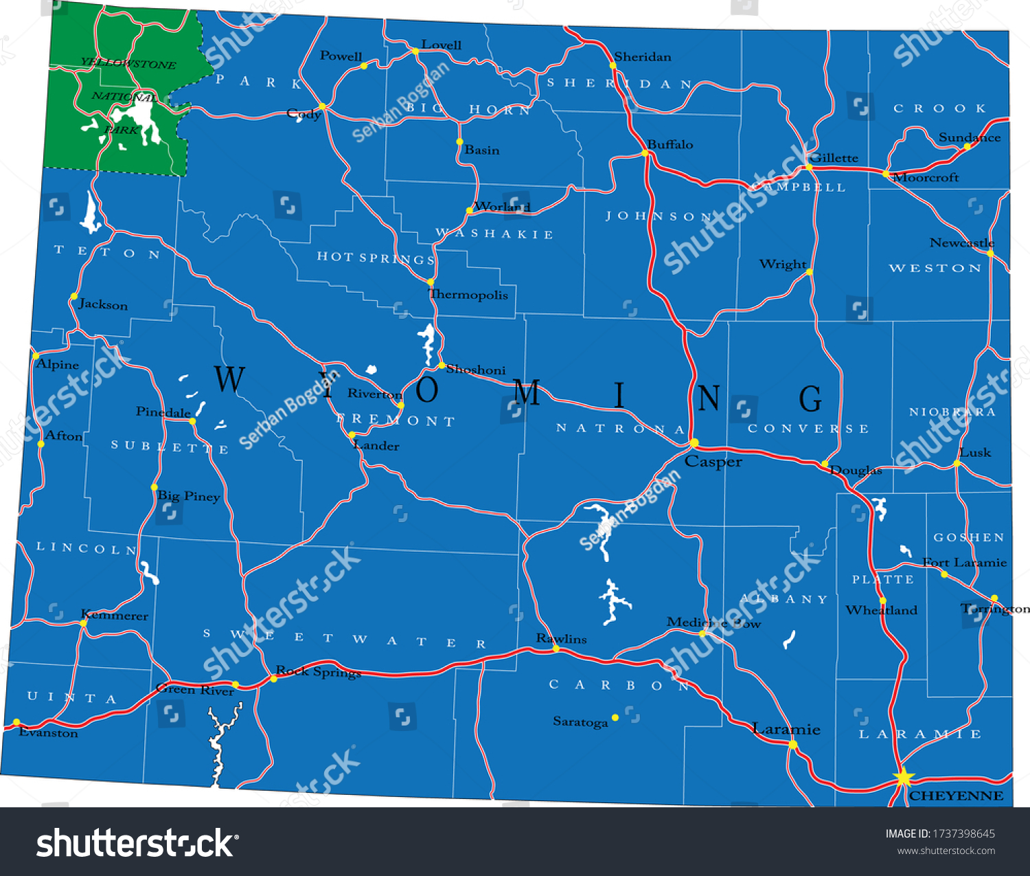 Stock Vektor Wyoming State Detailed Political Map Bez Autorsk Ch   Stock Vector Wyoming State Detailed Political Map 1737398645 