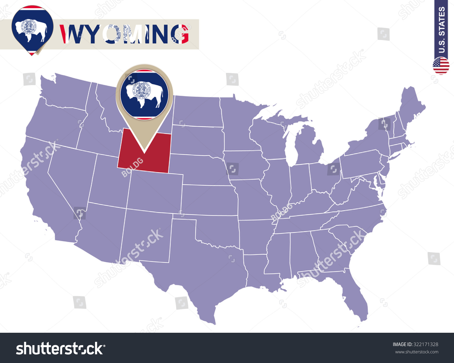 Wyoming State On Usa Map Wyoming Stock Vector Royalty Free 322171328