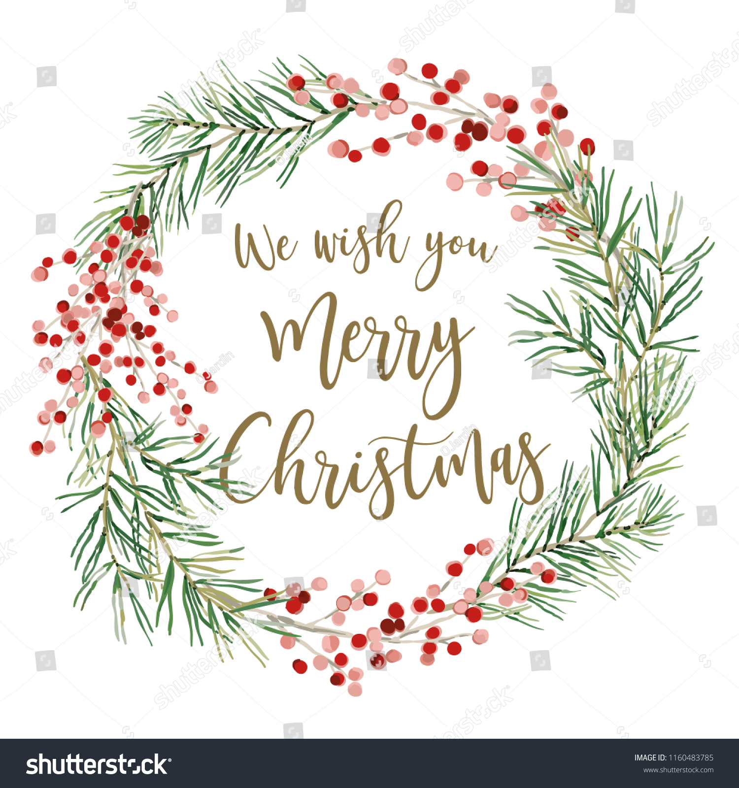 Xmas Wreath Quote We Wish You Stock Vector Royalty Free