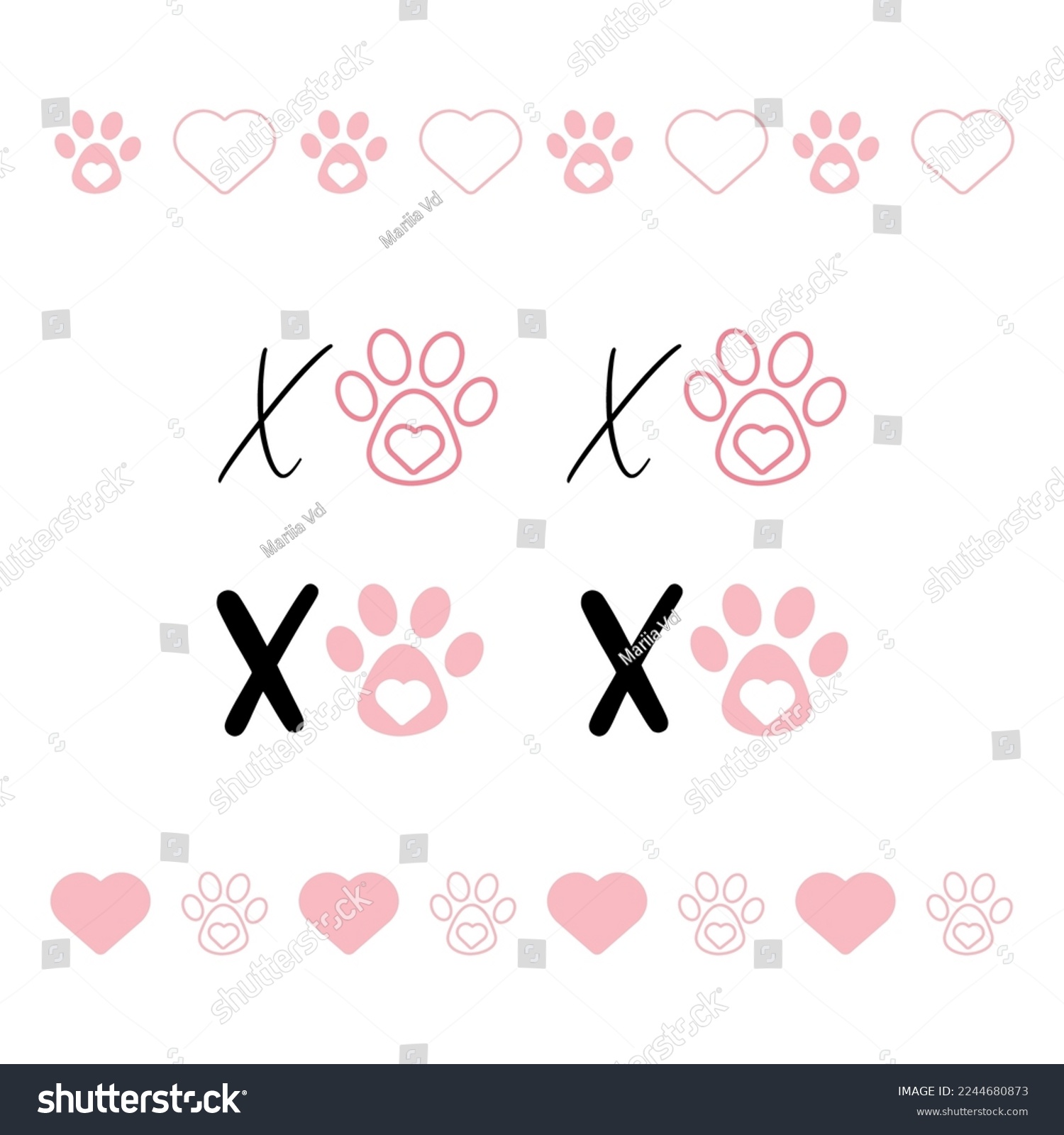 SVG of Xoxo print with pet paw and hearts. Dog is my Valentine print for mug, shirt or bandana sublimation. svg