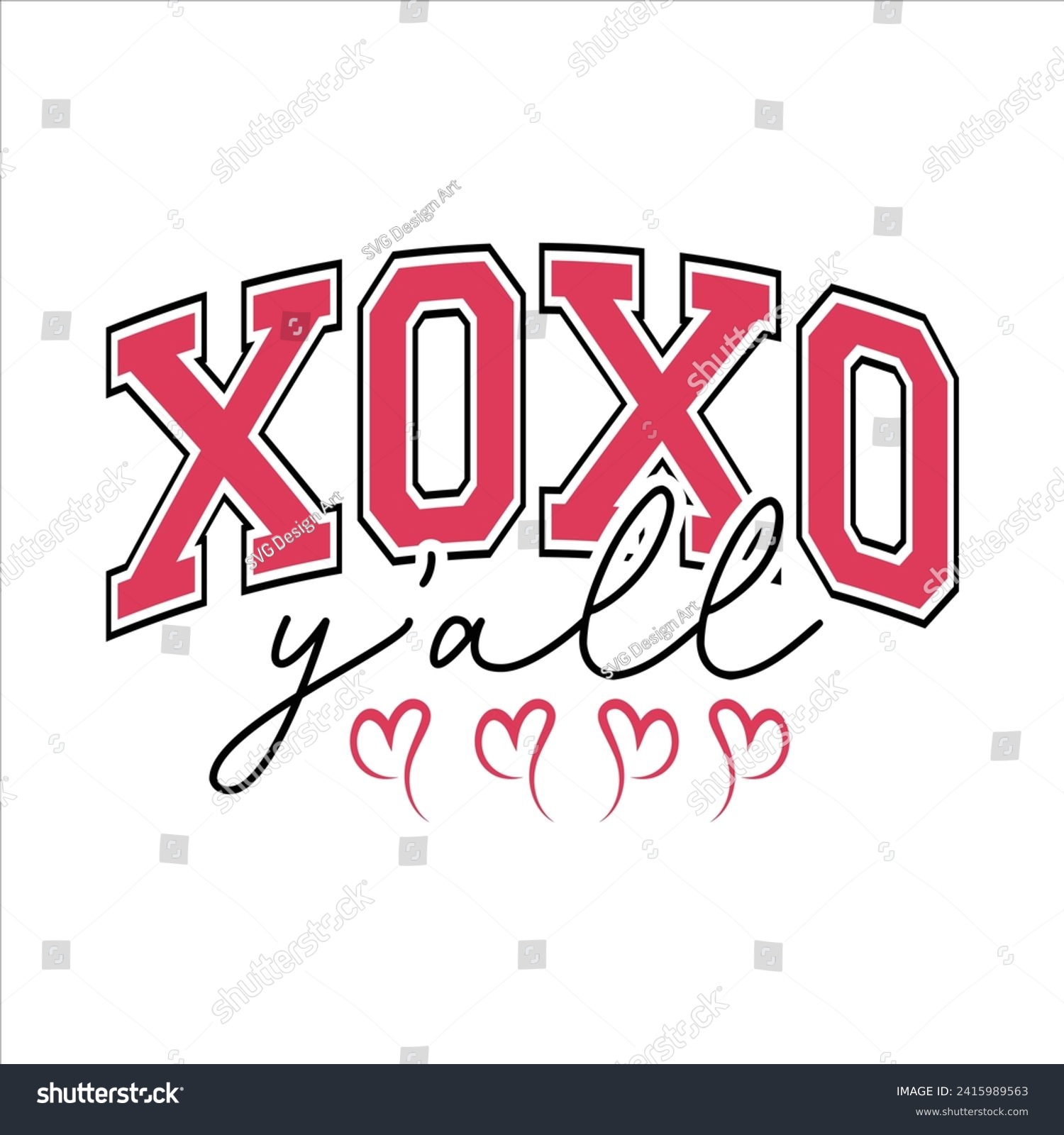 SVG of Xoxo Y'all Valentine Varsity EPS Design svg