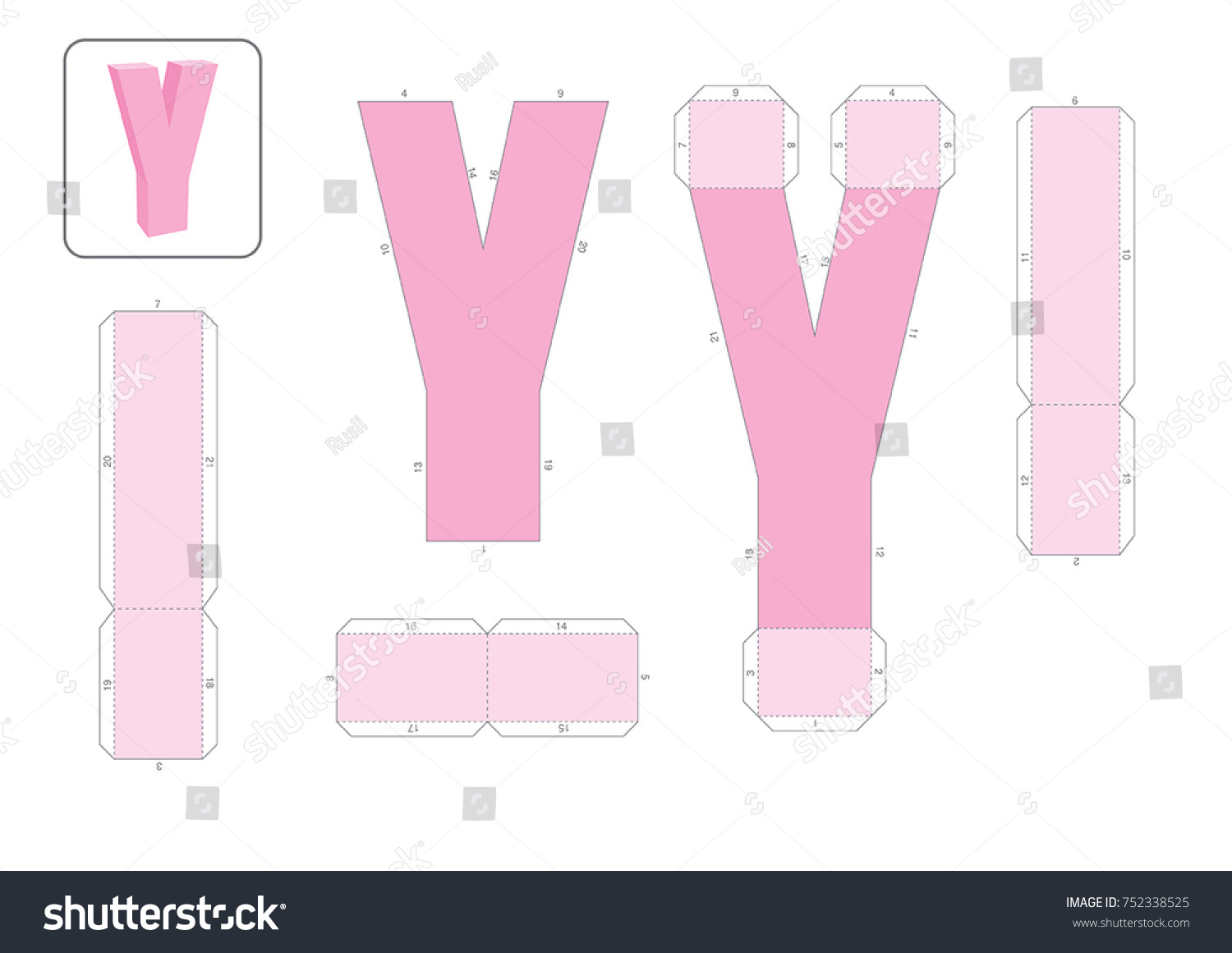 y alphabet paper model template cut stock vector royalty free 752338525 shutterstock