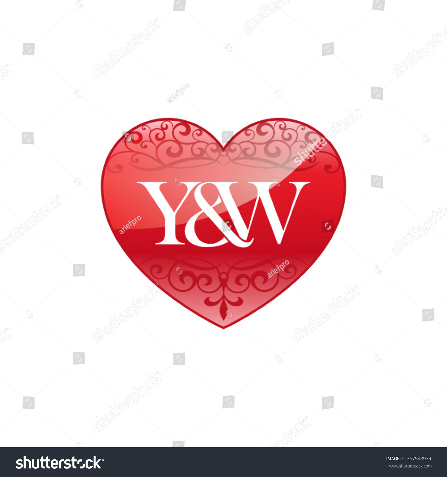 Yw Initial Letter Logo Ornament Heart Stock Vector Royalty Free