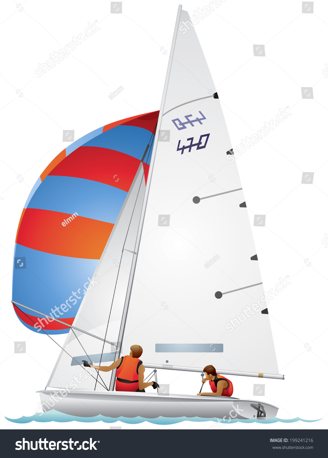 SVG of Yacht 470-class dinghy in profile realistic vector illustration, top sail sailboat, sport race, Four-Seventy svg