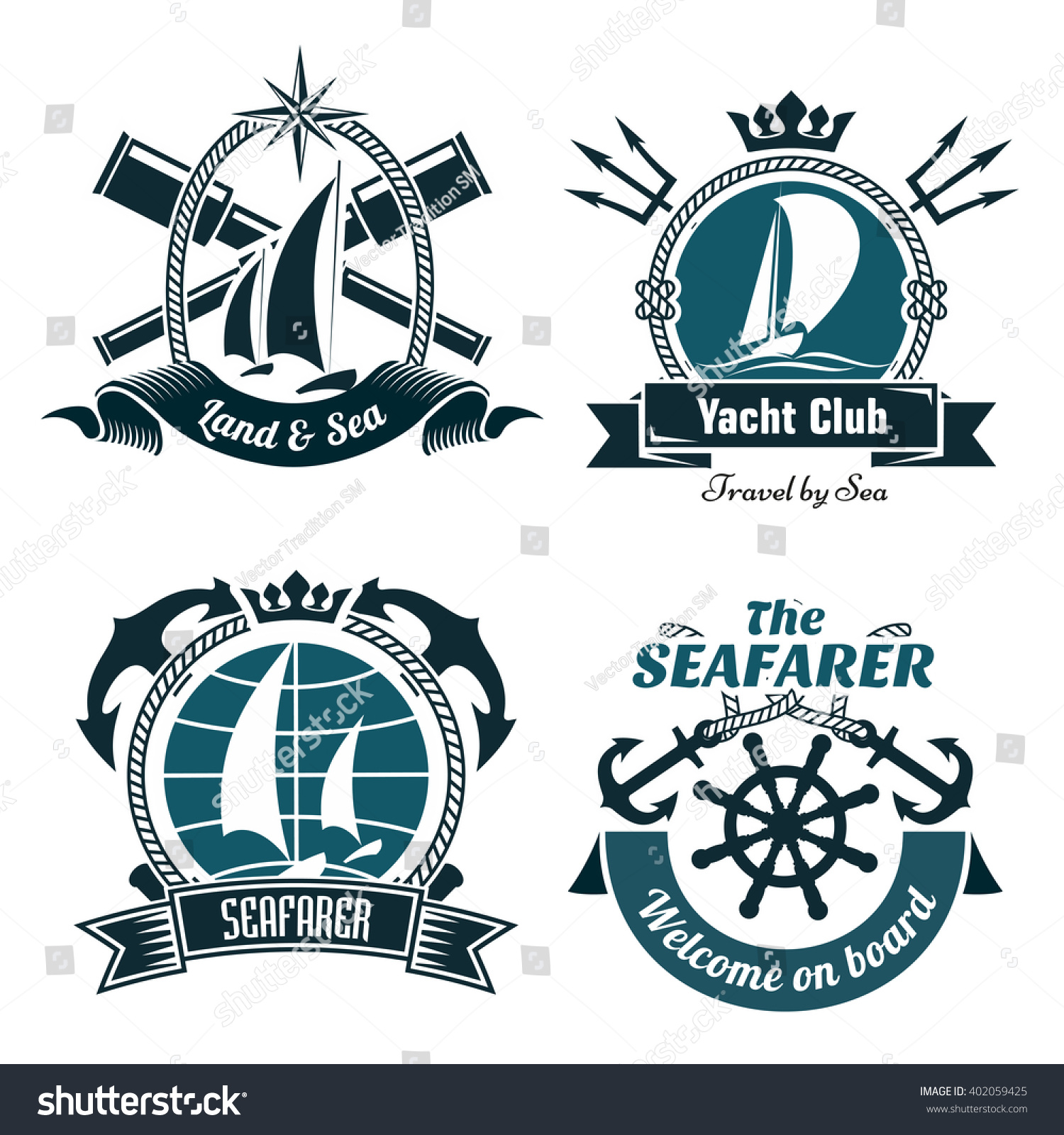 Yacht Club Sailing Sport Retro Symbols Stock Vector 402059425 ...
