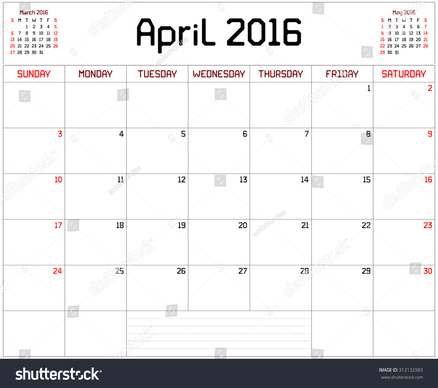 year 2016 april planner monthly planner stock vector royalty free