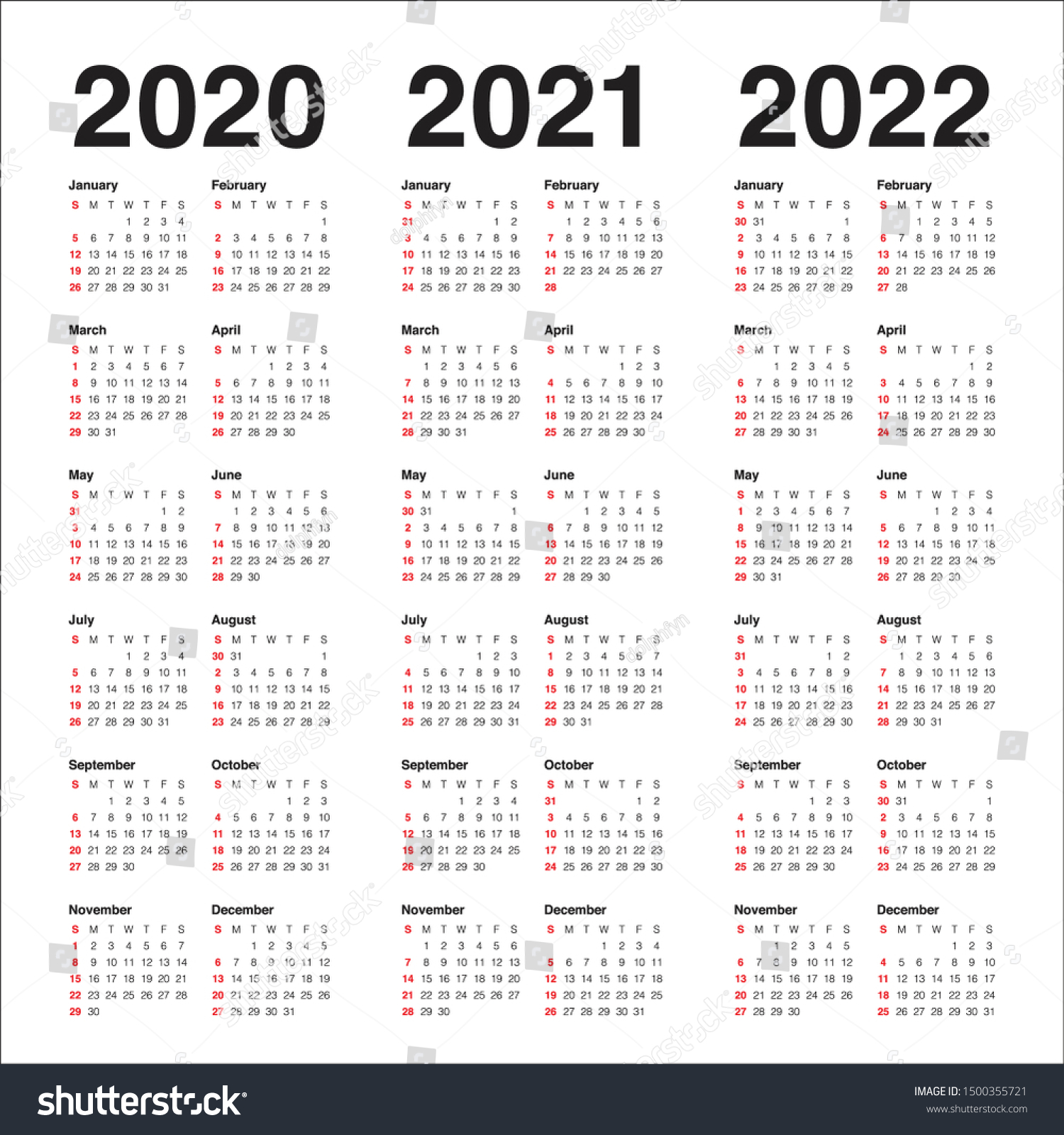 Cua Fall 2022 Calendar Year 2020 2021 2022 Calendar Vector Stock Vector (Royalty Free) 1500355721