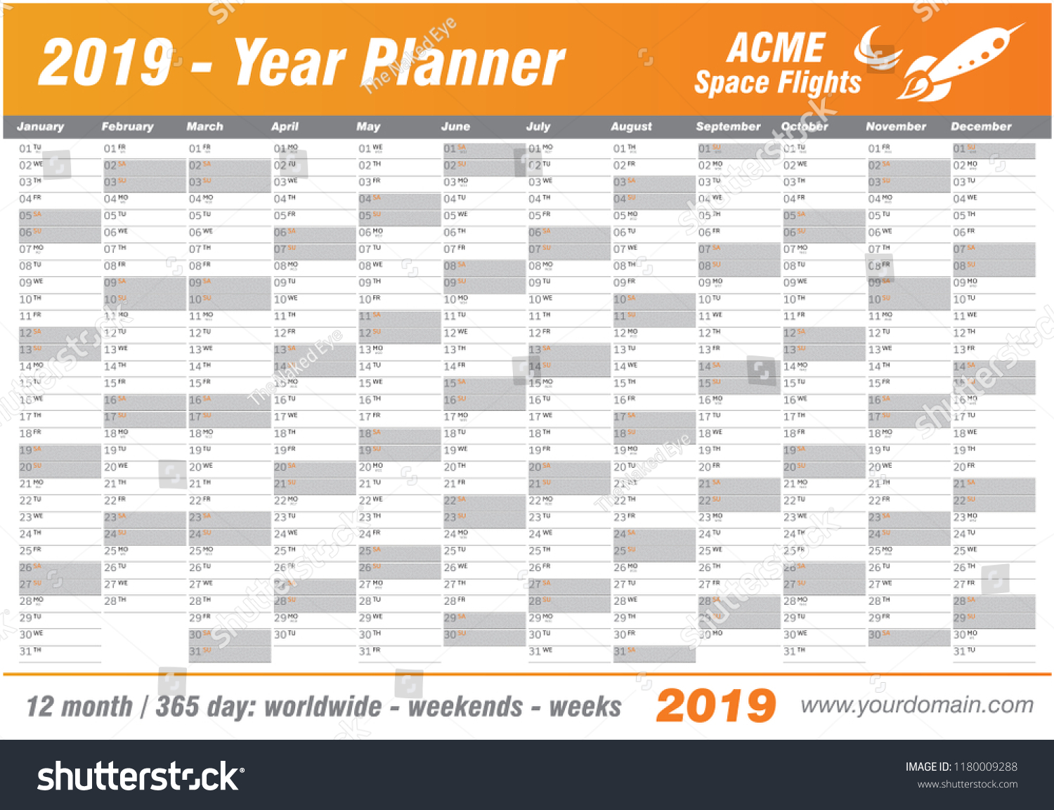 Year Planner Calendar 2019 Vector Annual Stock Vector Royalty Free 1180009288