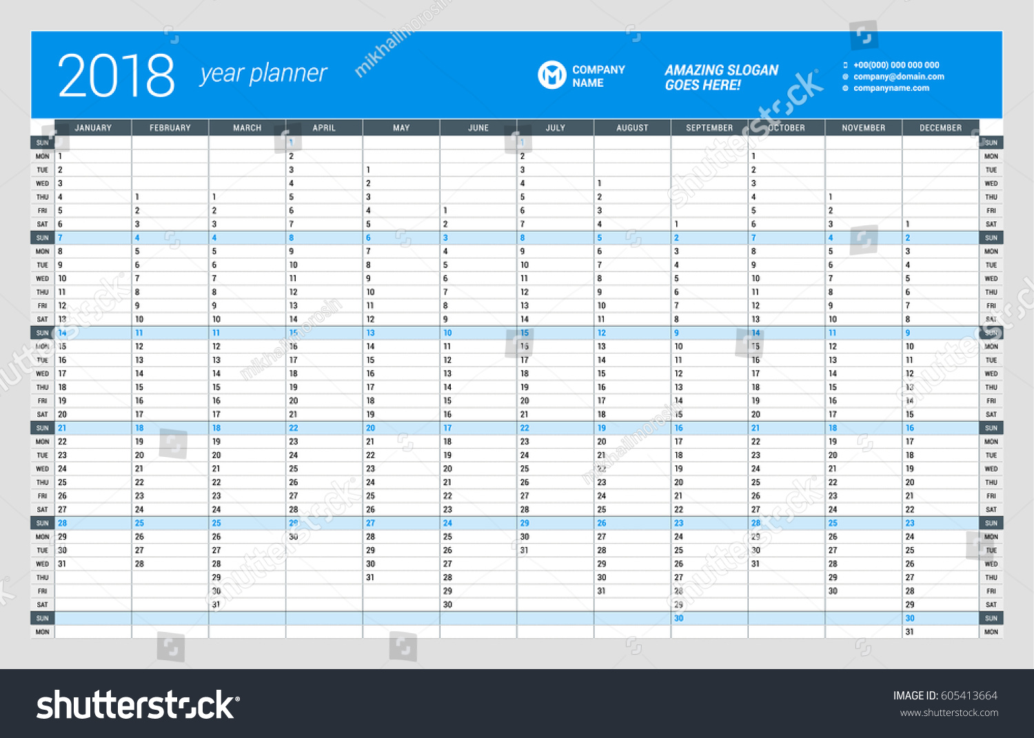Planner Style Calendar Template : Yearly wall calendar planner template stock vector Planner Style Calendar Template : Yearly wall calendar planner template stock vector