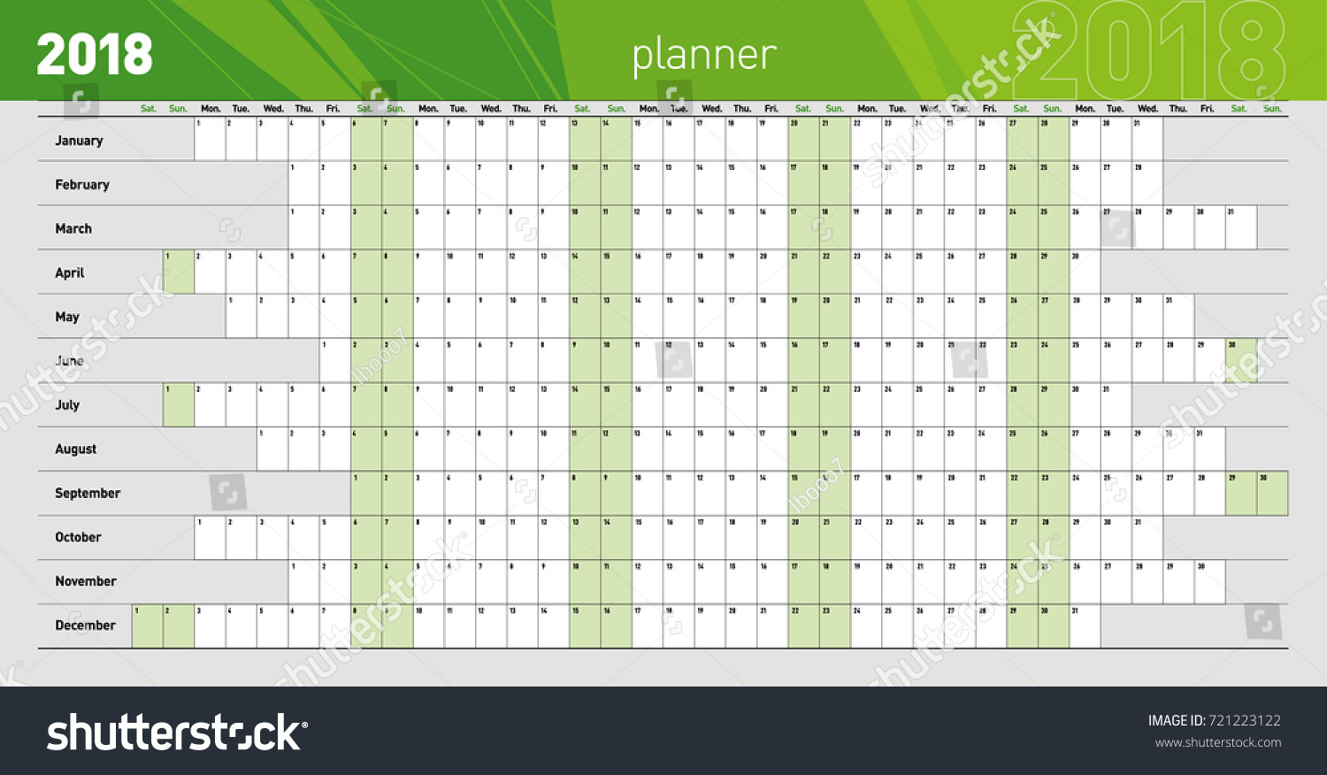 Yearly Wall Planner 2018 Year Template Stock Vector 721223122 Shutterstock Yearly Planner Template 2018
