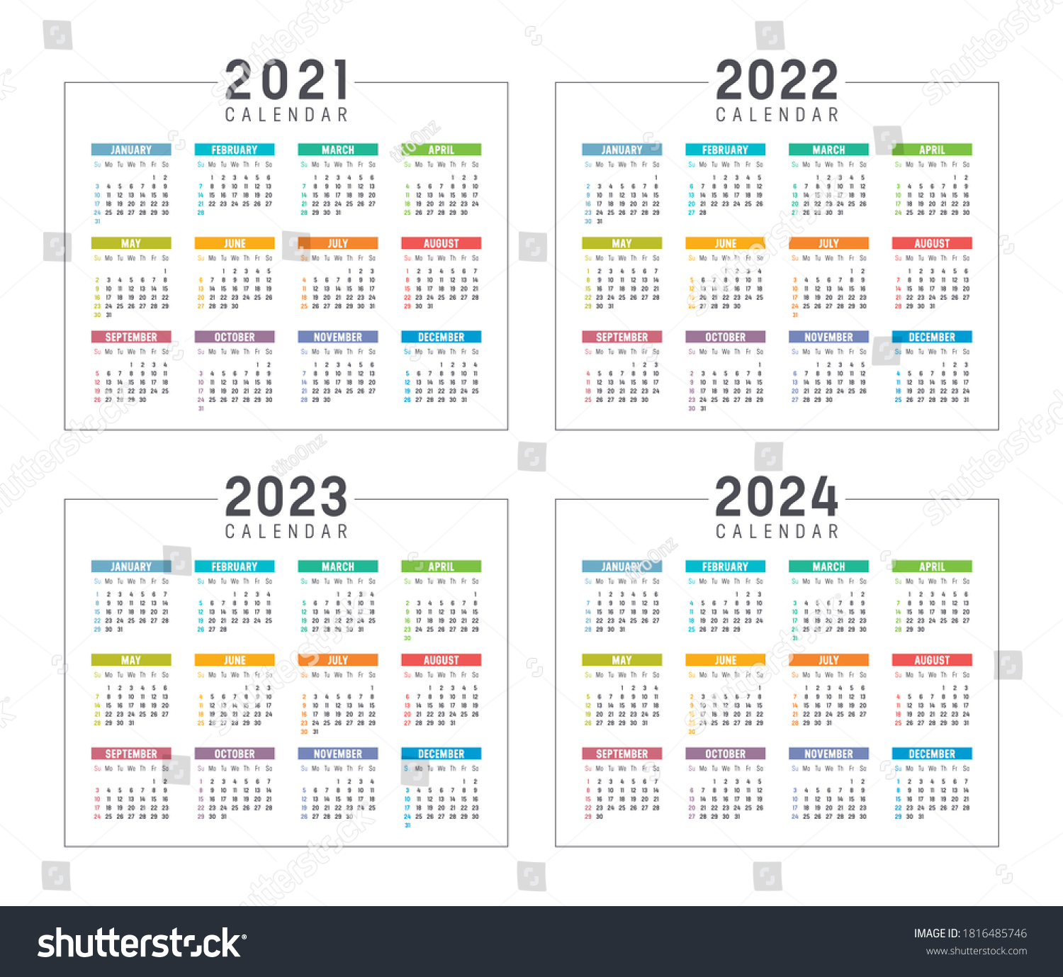 Years 2021 2022 2023 2024 Colorful Stock Vector (Royalty Free) 1816485746