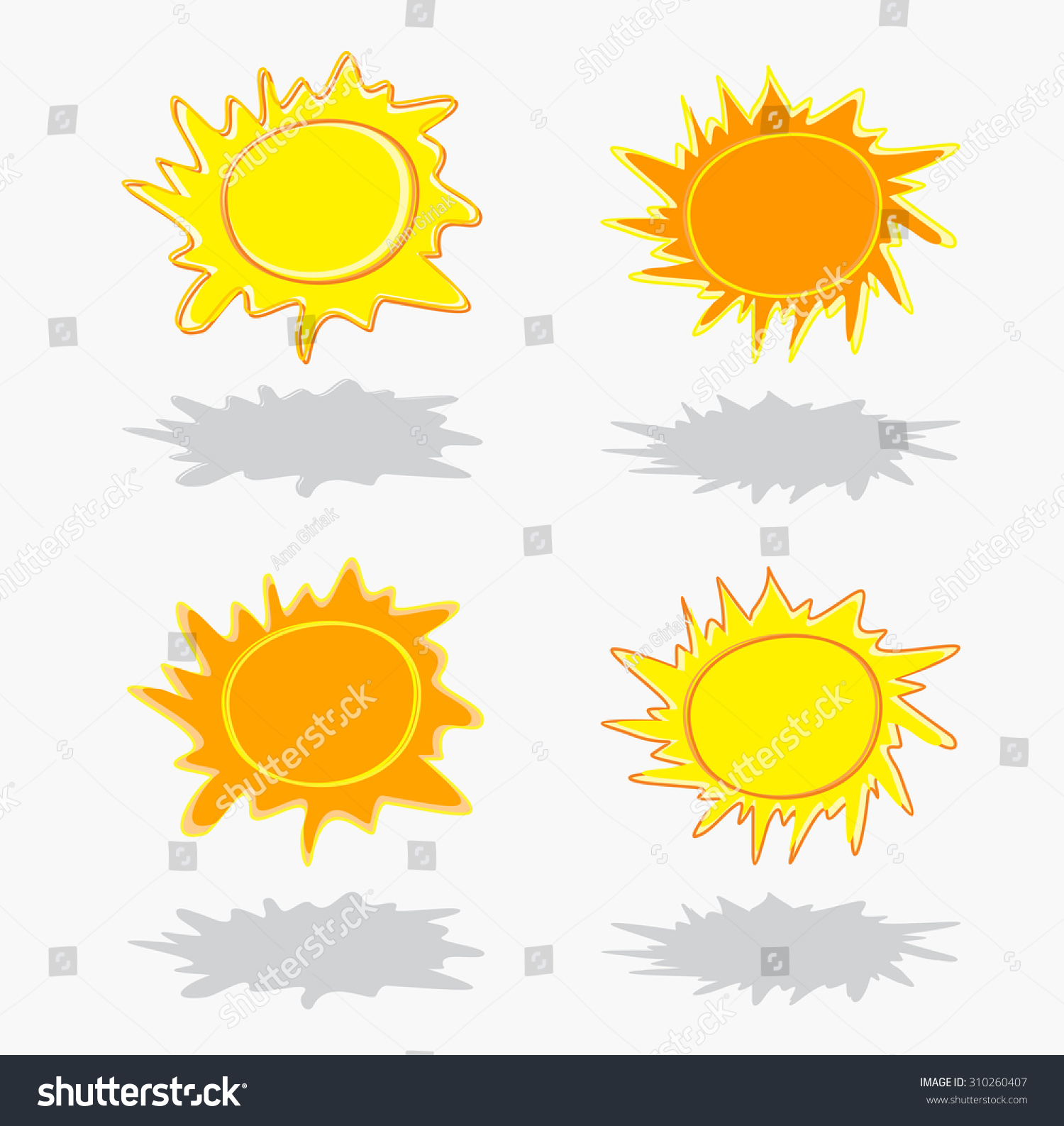 Yellow Orange Vector Suns Stock Vector 310260407 - Shutterstock