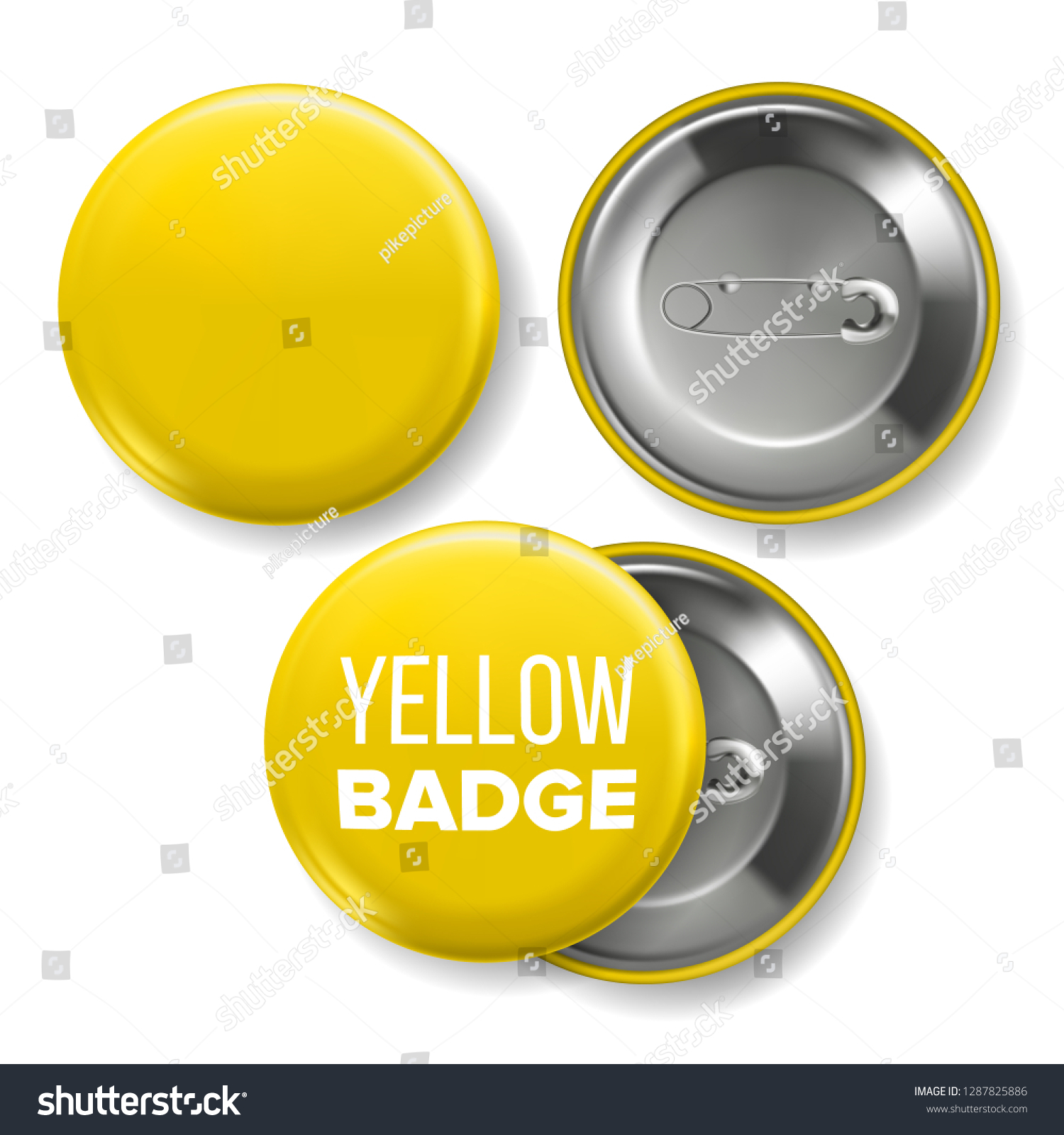 Download Yellow Badge Mockup Vector Pin Brooch Stock Vector Royalty Free 1287825886 PSD Mockup Templates