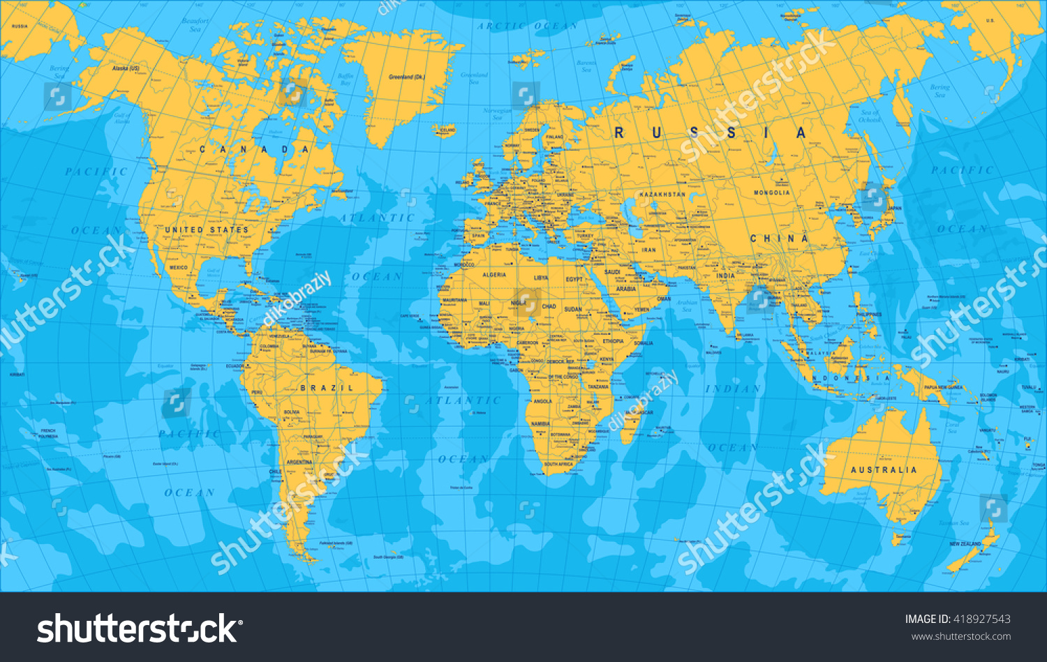 Colored World Map Borders Countries And Cities Illustration Stock Images
