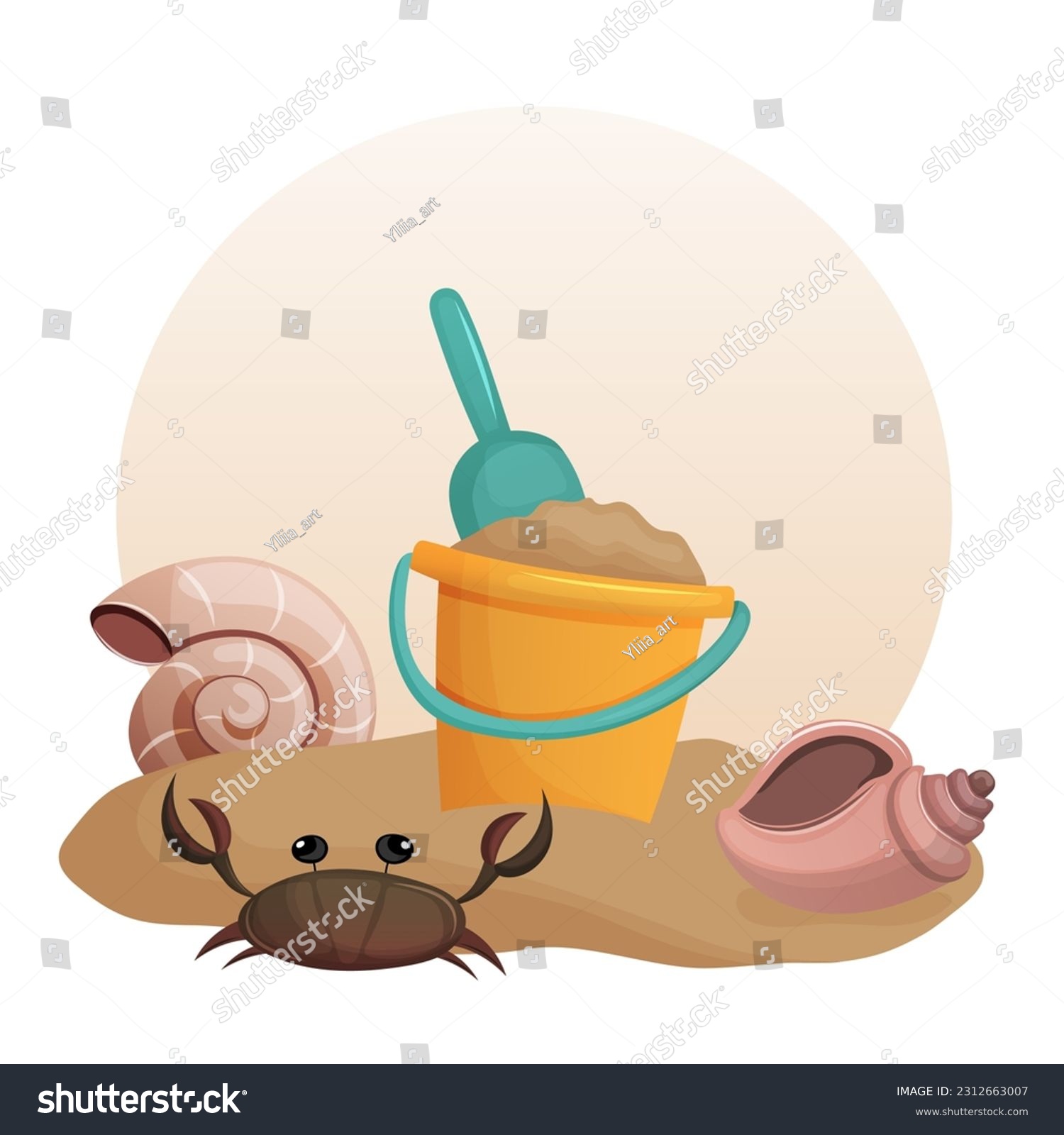 SVG of Yellow Bucket with shovel for playing on the beach and building sand castles. Vector illustration. Cartoon. svg
