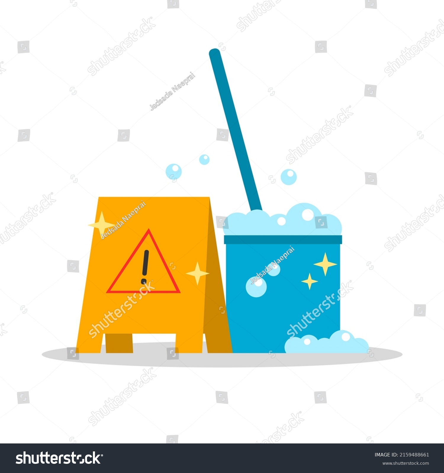 Yellow Cleaning Warning Sign Mop Blue Stock Vector (royalty Free 