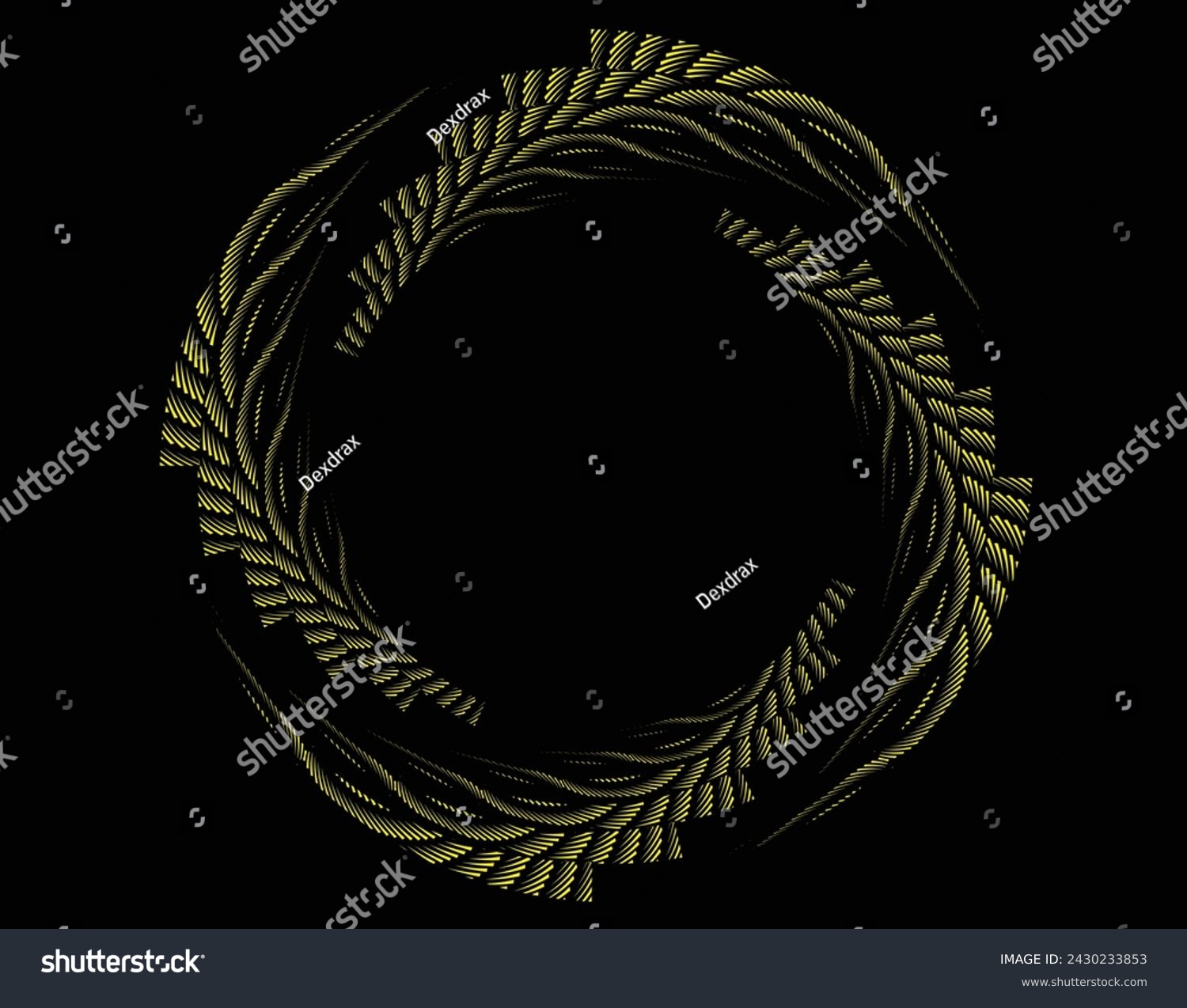 SVG of yellow halftone dots in vortex form. Geometric art. Trendy design element.Circular and radial lines volute, helix.Segmented circle with rotation.Radiating arc lines svg
