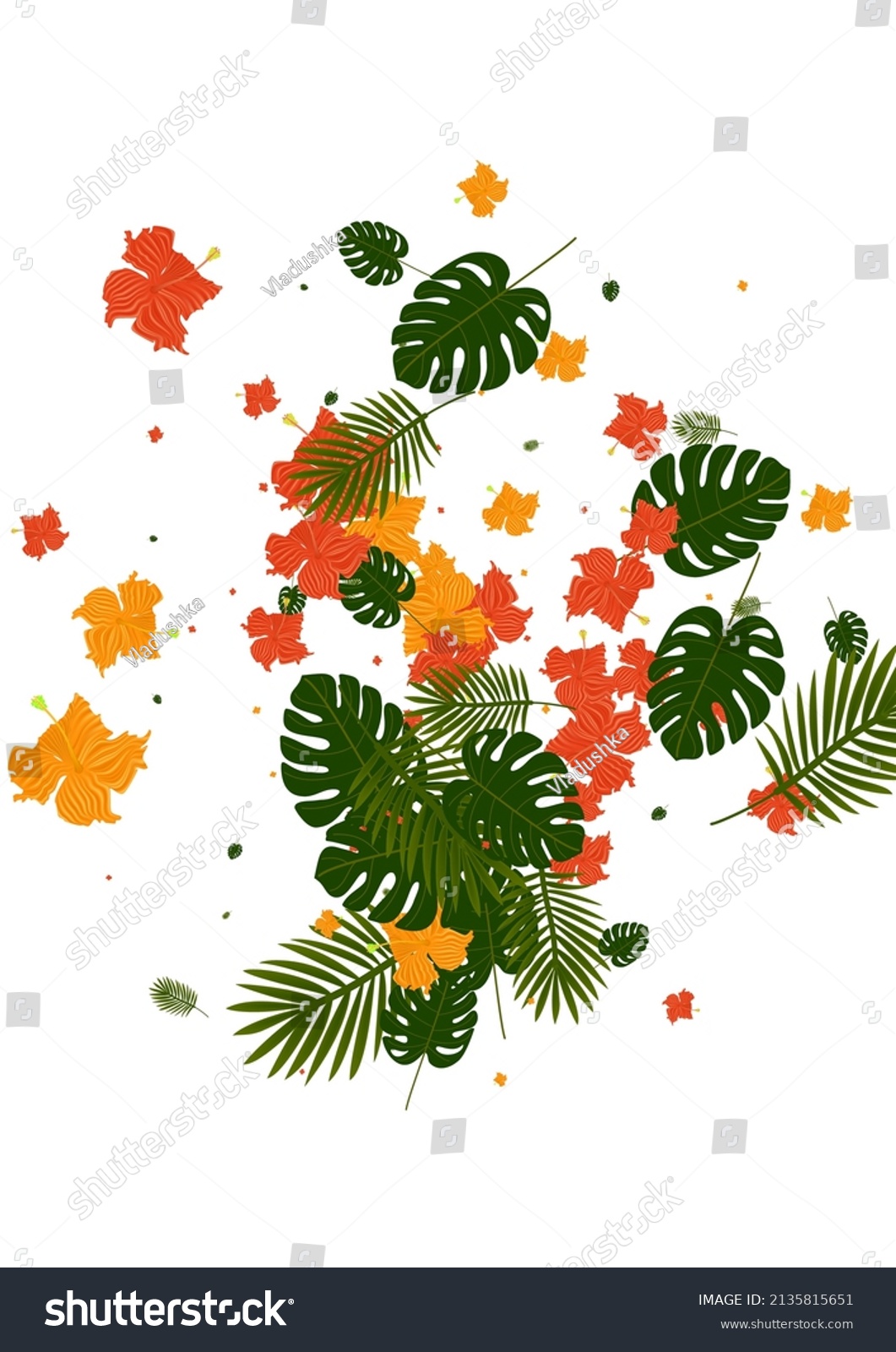 Yellow Hibiscus Background White Vector Tree Stock Vector (Royalty Free