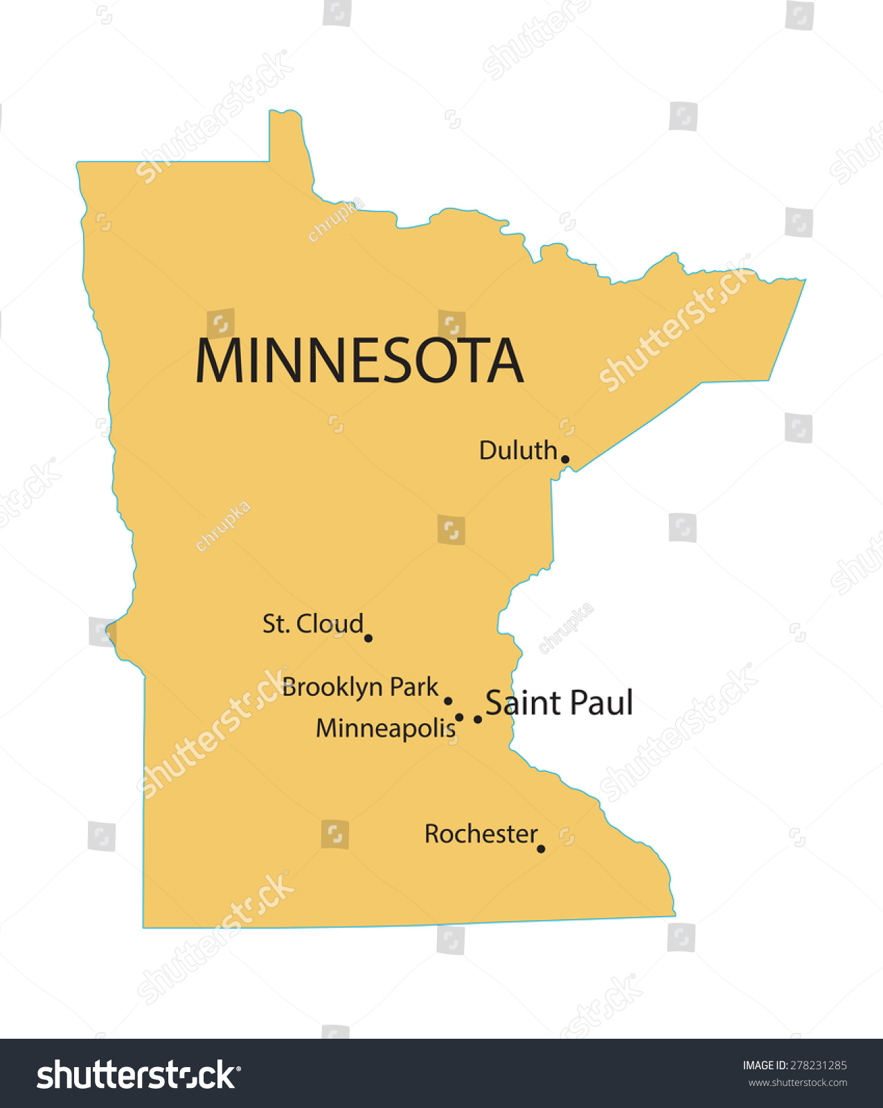 Yellow Map Minnesota Indication Largest Cities Stock Vector Royalty Free 278231285