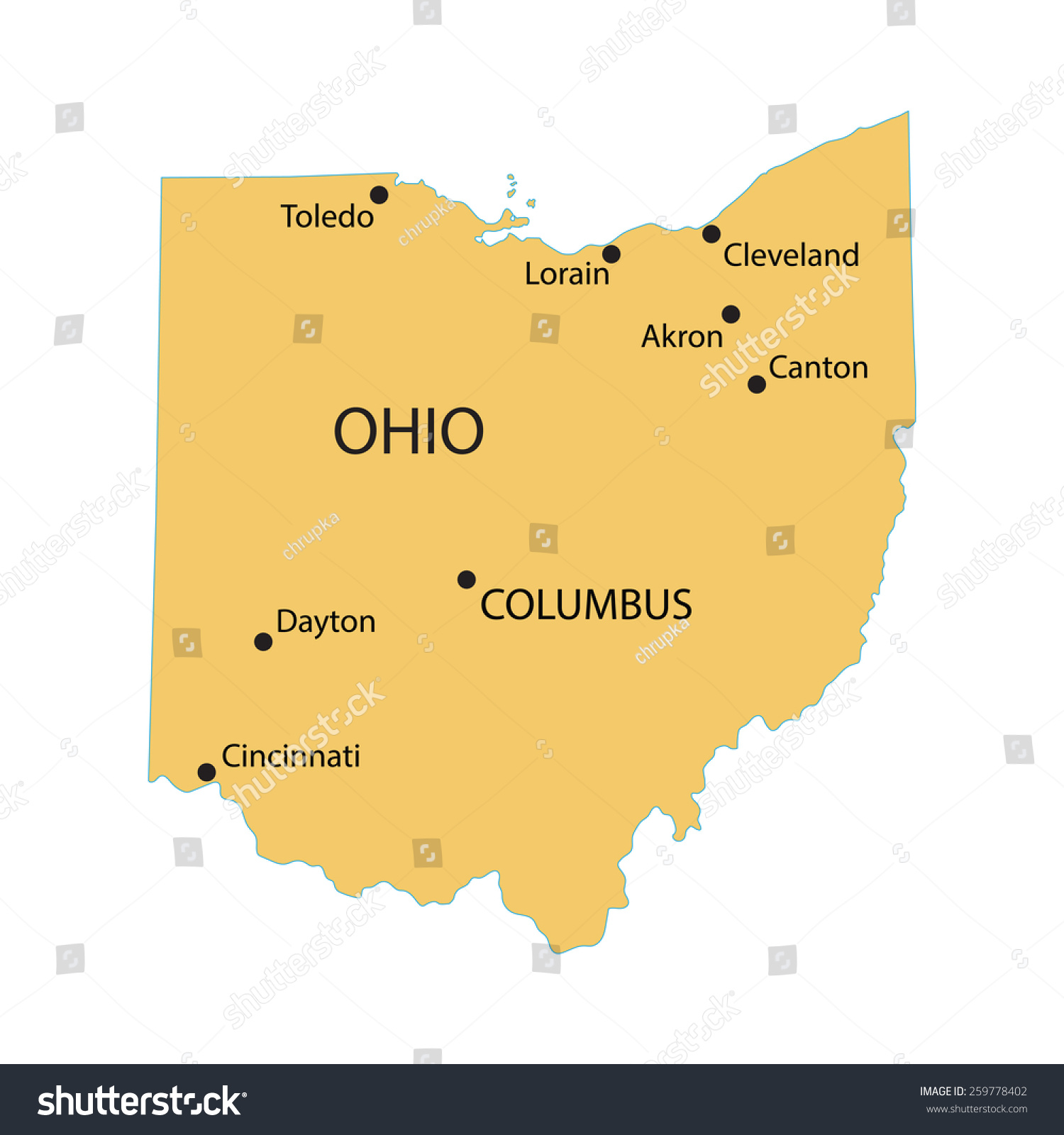 Yellow Map Ohio Indication Largest 