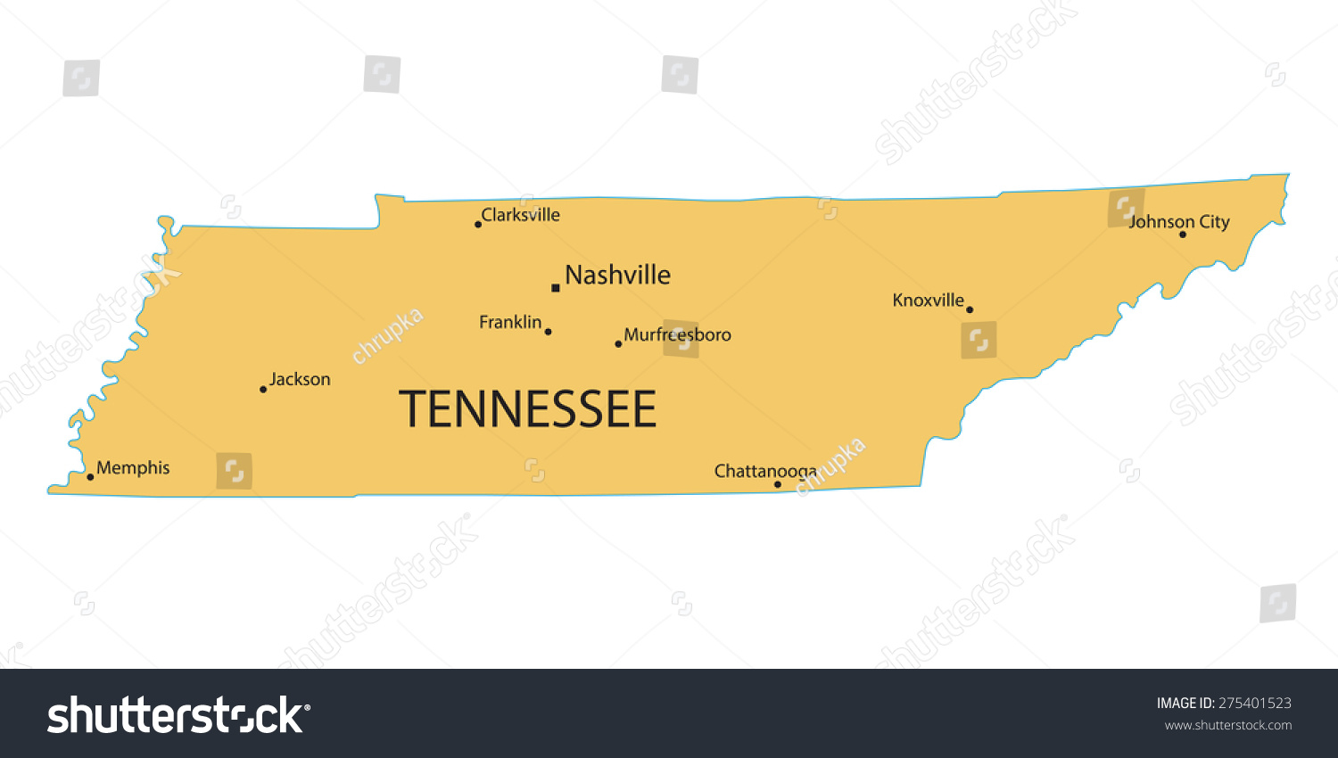 Yellow Map Tennessee Indication Largest Cities Stock Vector Royalty Free 275401523