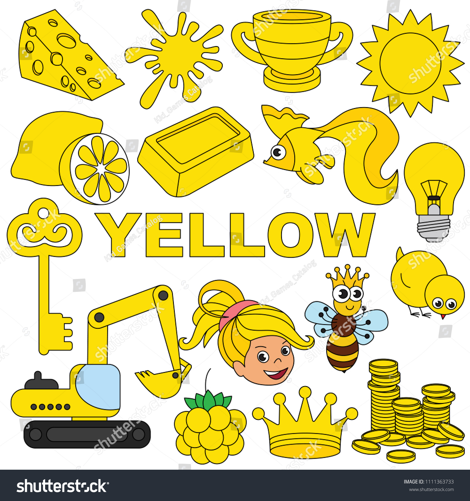Download Yellow Objects Color Elements Set Collection Stock Vector Royalty Free 1111363733