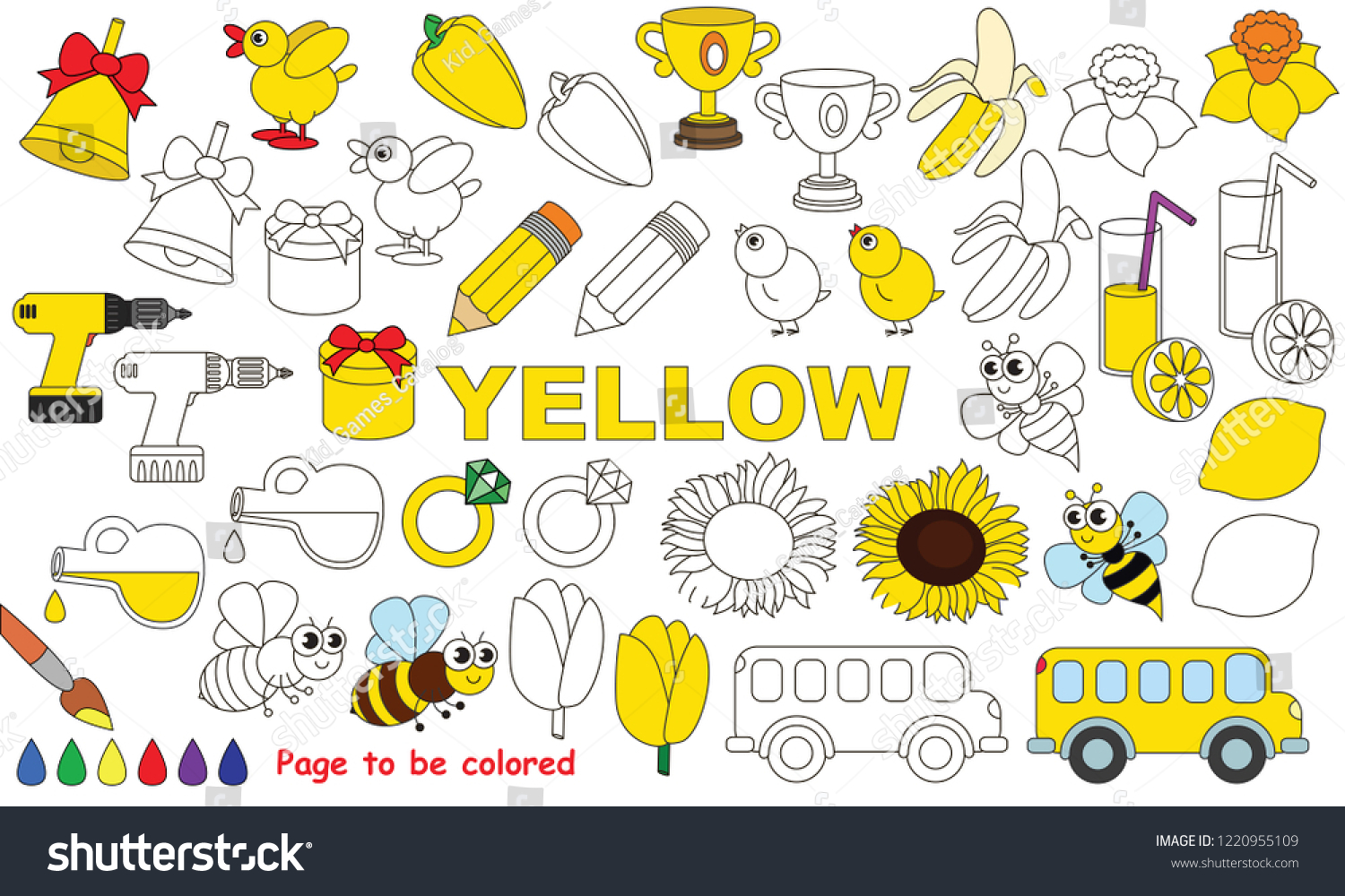 Download Yellow Objects Color Elements Set Collection Stock Vector Royalty Free 1220955109